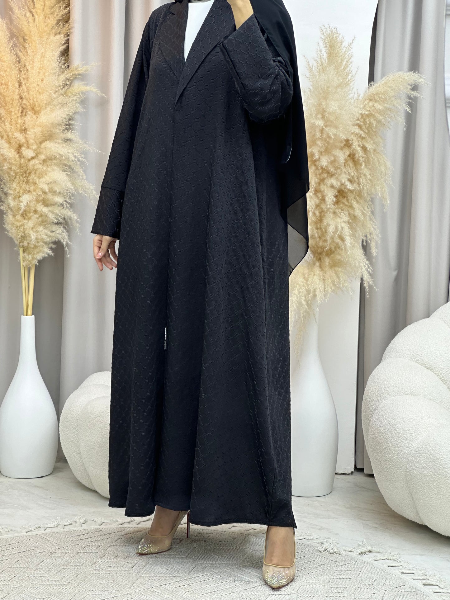 C 0006-06 Black Coat Silk Eid Abaya