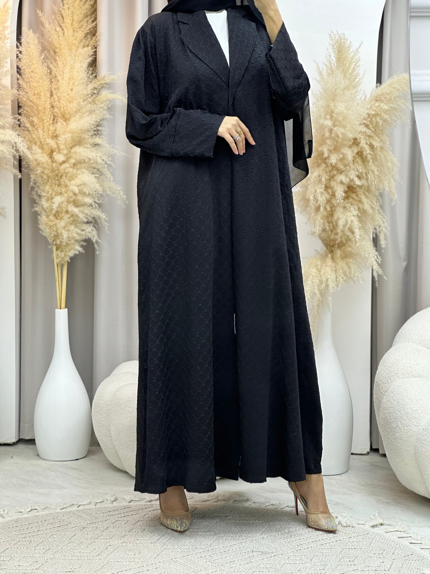 C 0006-06 Black Coat Silk Eid Abaya