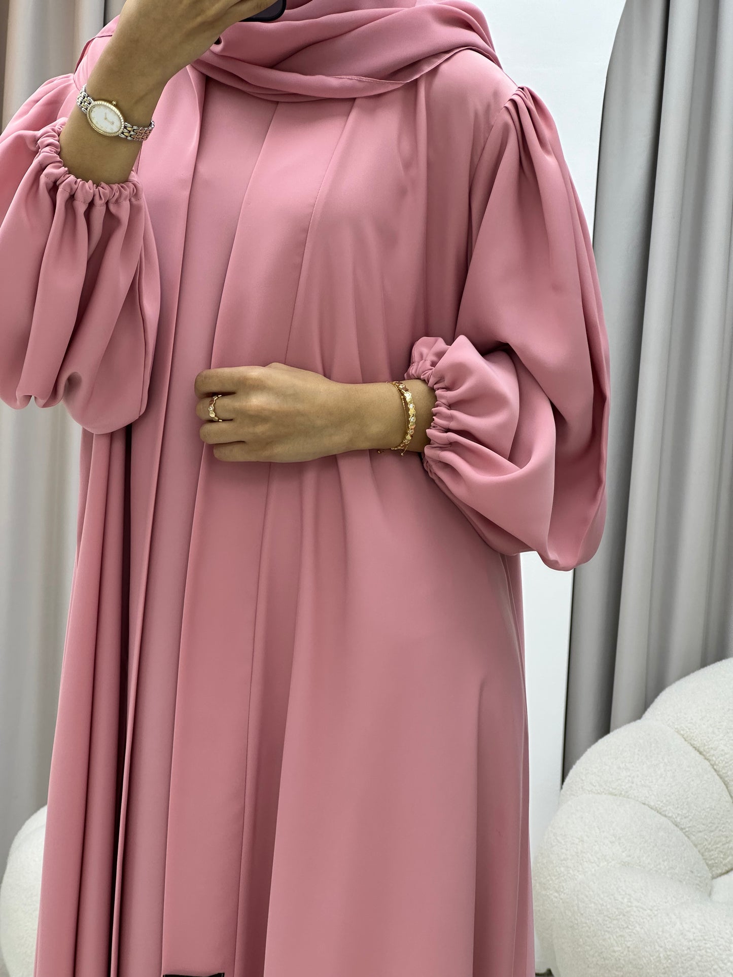 C 0373-04 Rose Pastel Abaya Set