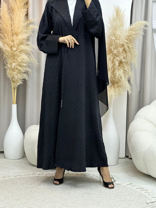 C 0007-01 Black Coat Silk Eid Abaya 02