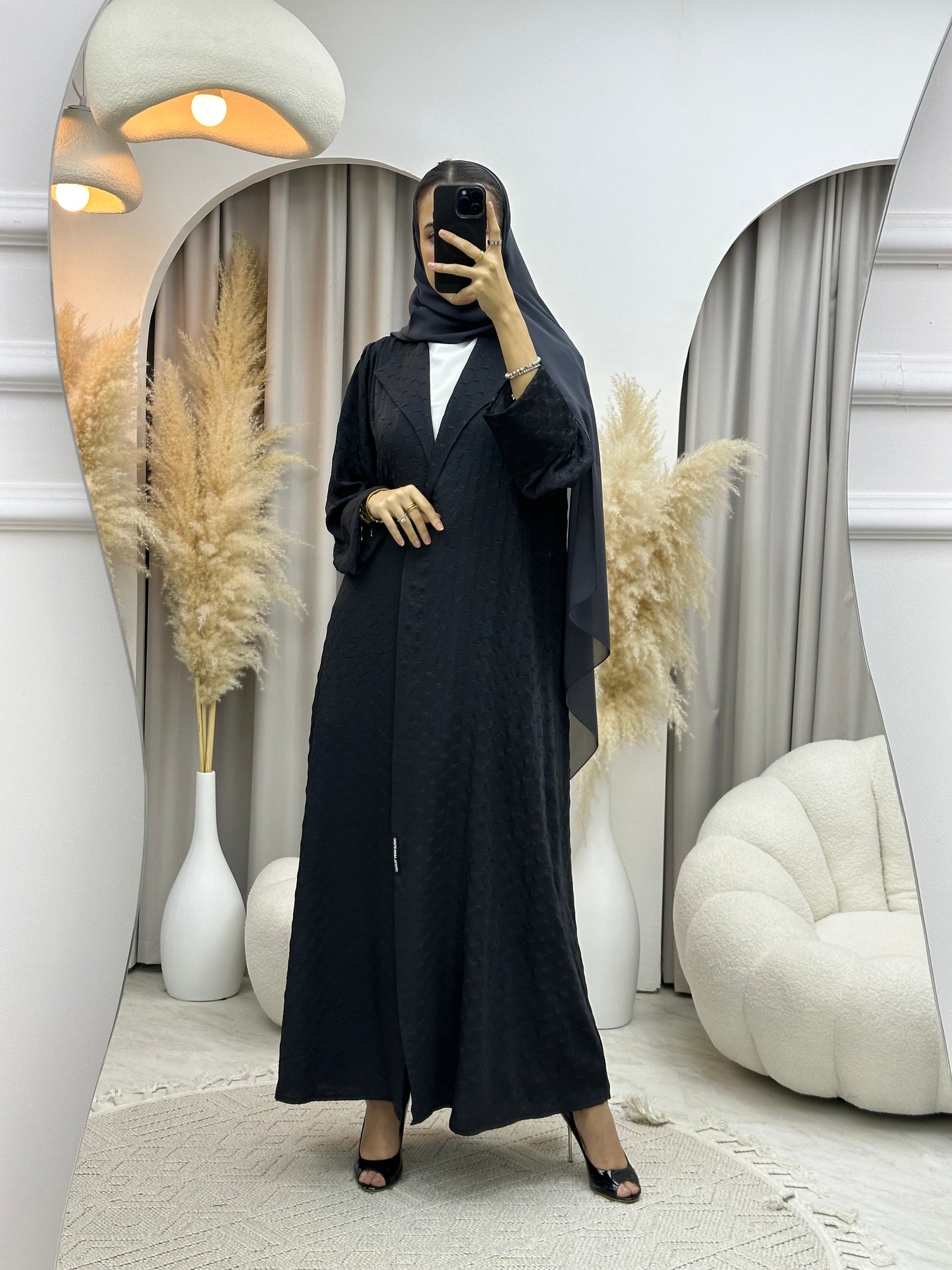 C 0007-04 Grey Coat Silk Eid Abaya 02