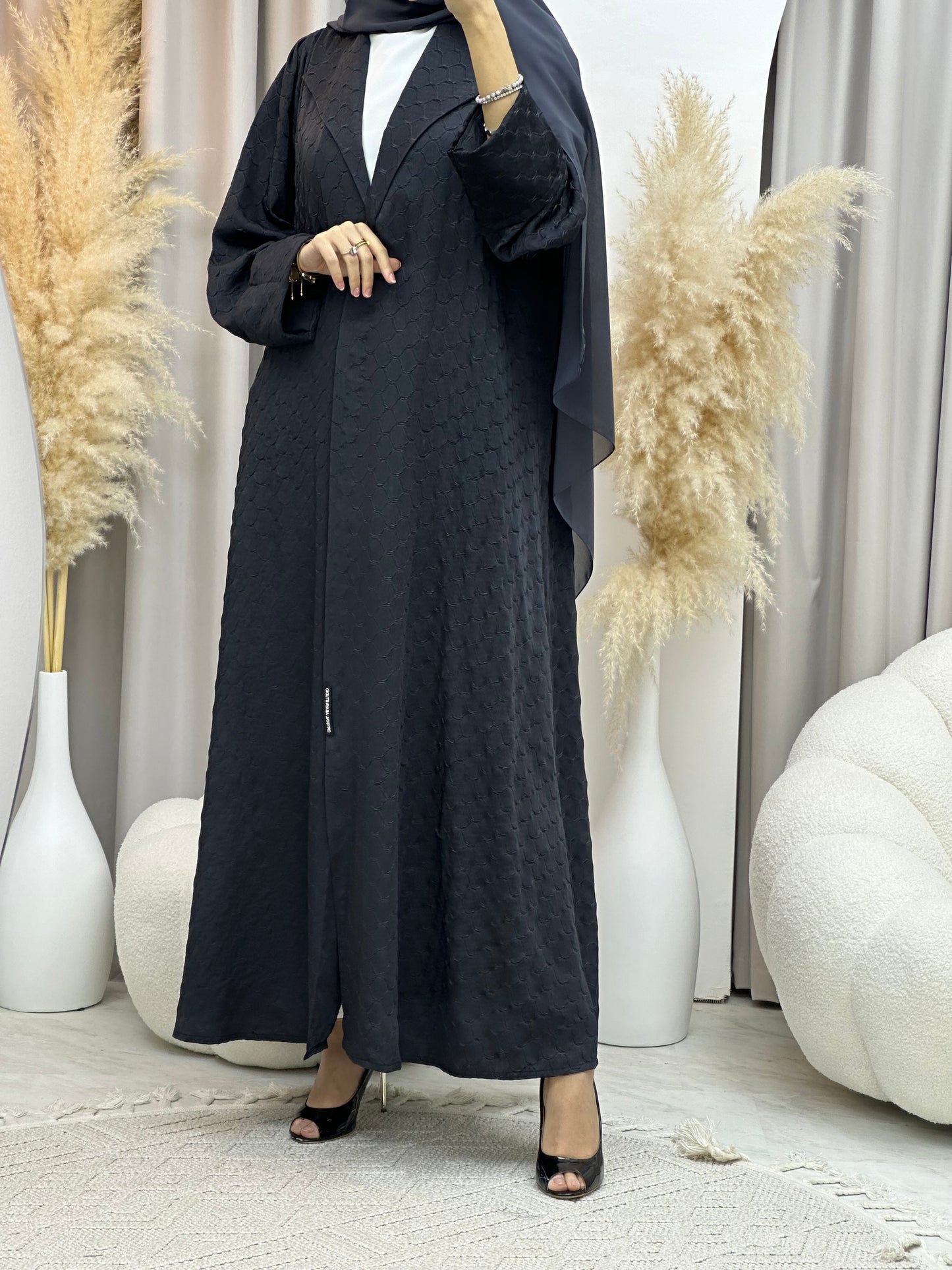 C 0007-04 Grey Coat Silk Eid Abaya 02