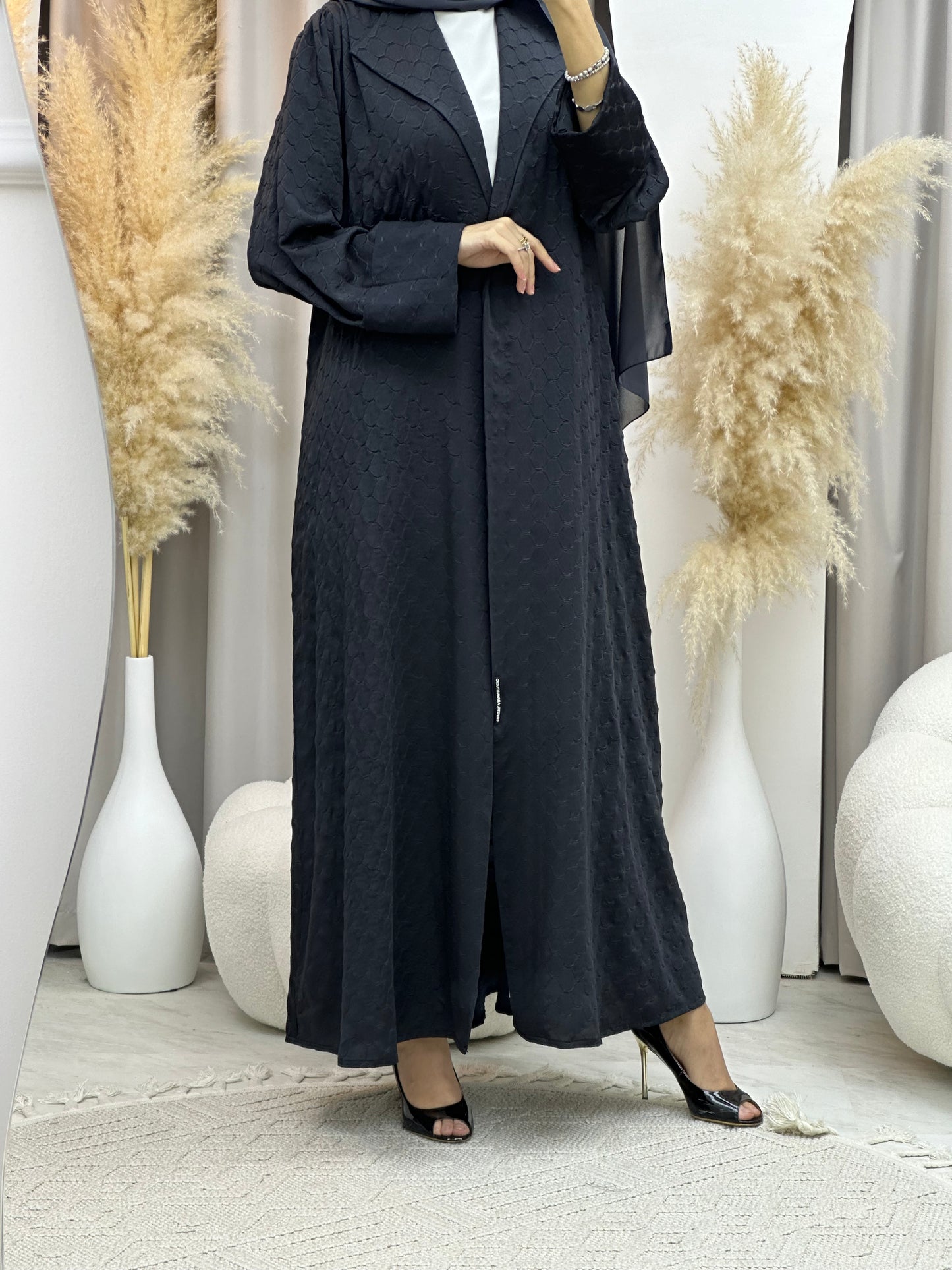 C 0007-04 Grey Coat Silk Eid Abaya 02