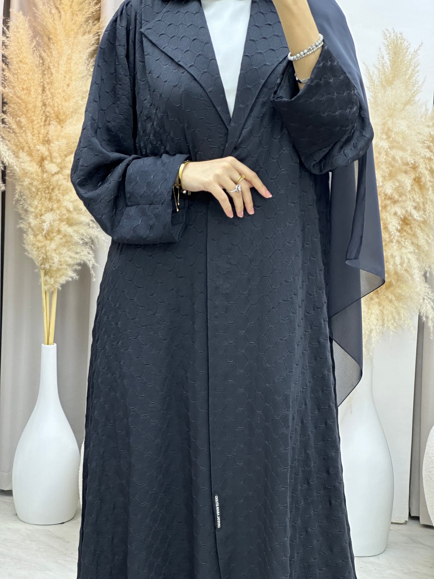 C 0007-04 Grey Coat Silk Eid Abaya 02