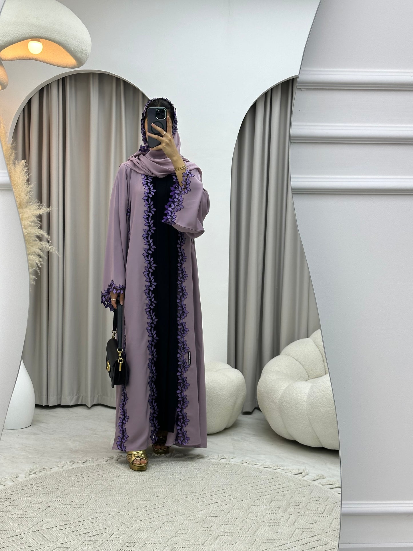 C 0217-01 Purple Floral Lace Abaya