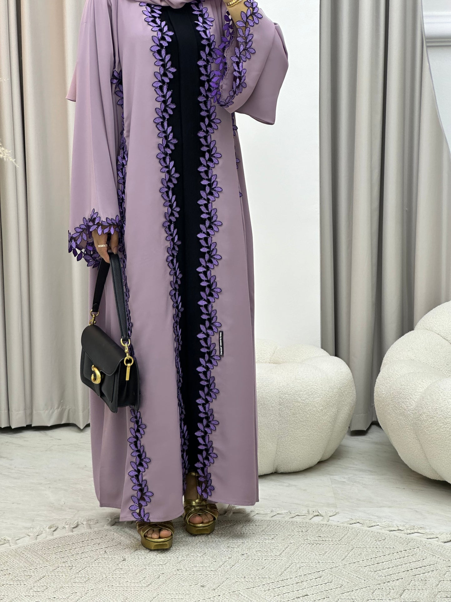 C 0217-01 Purple Floral Lace Abaya