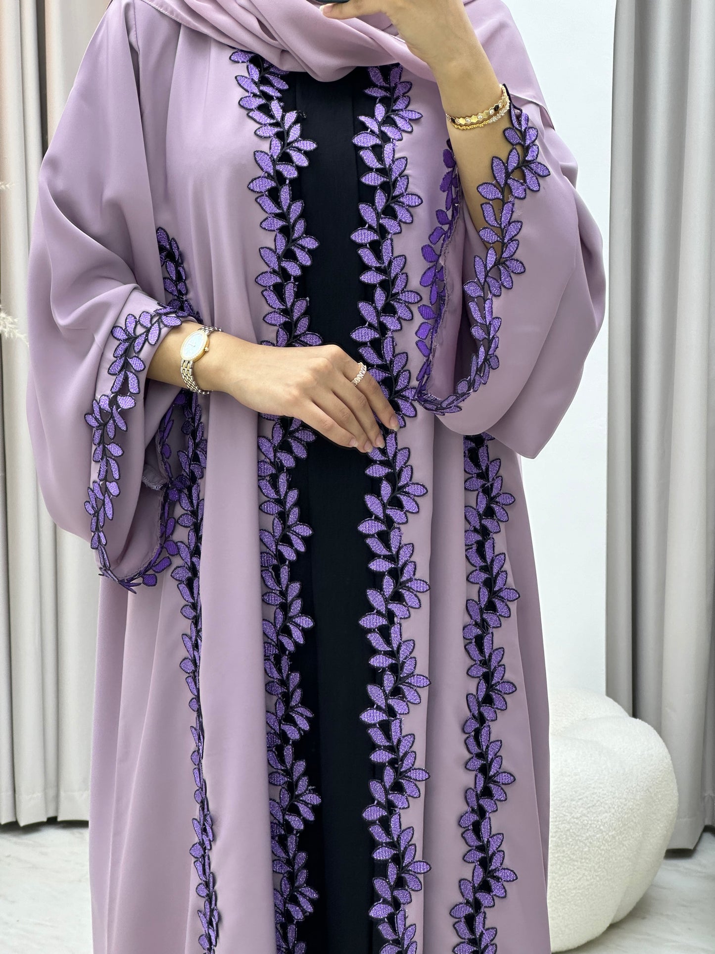 C 0217-01 Purple Floral Lace Abaya