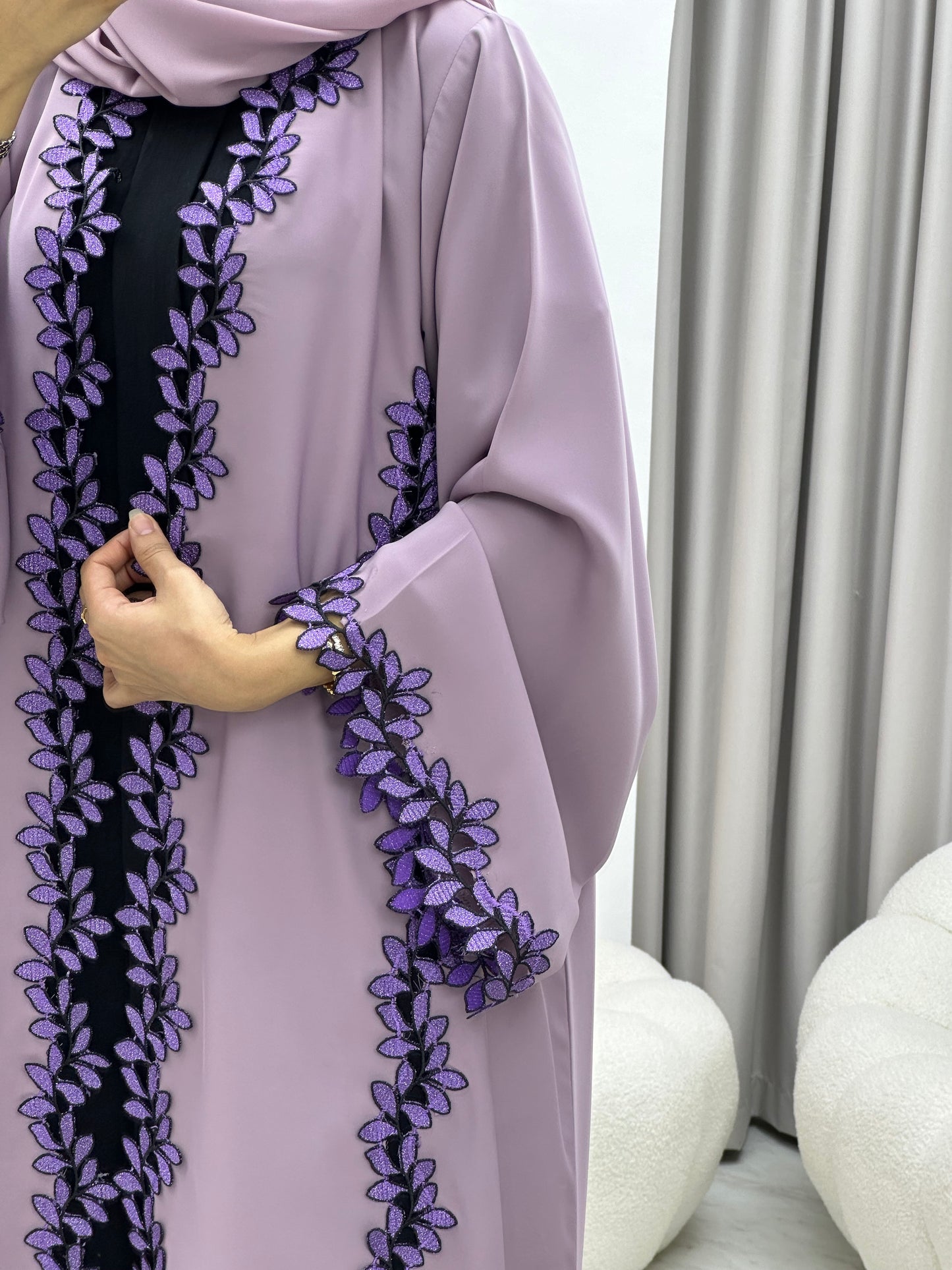 C 0217-01 Purple Floral Lace Abaya