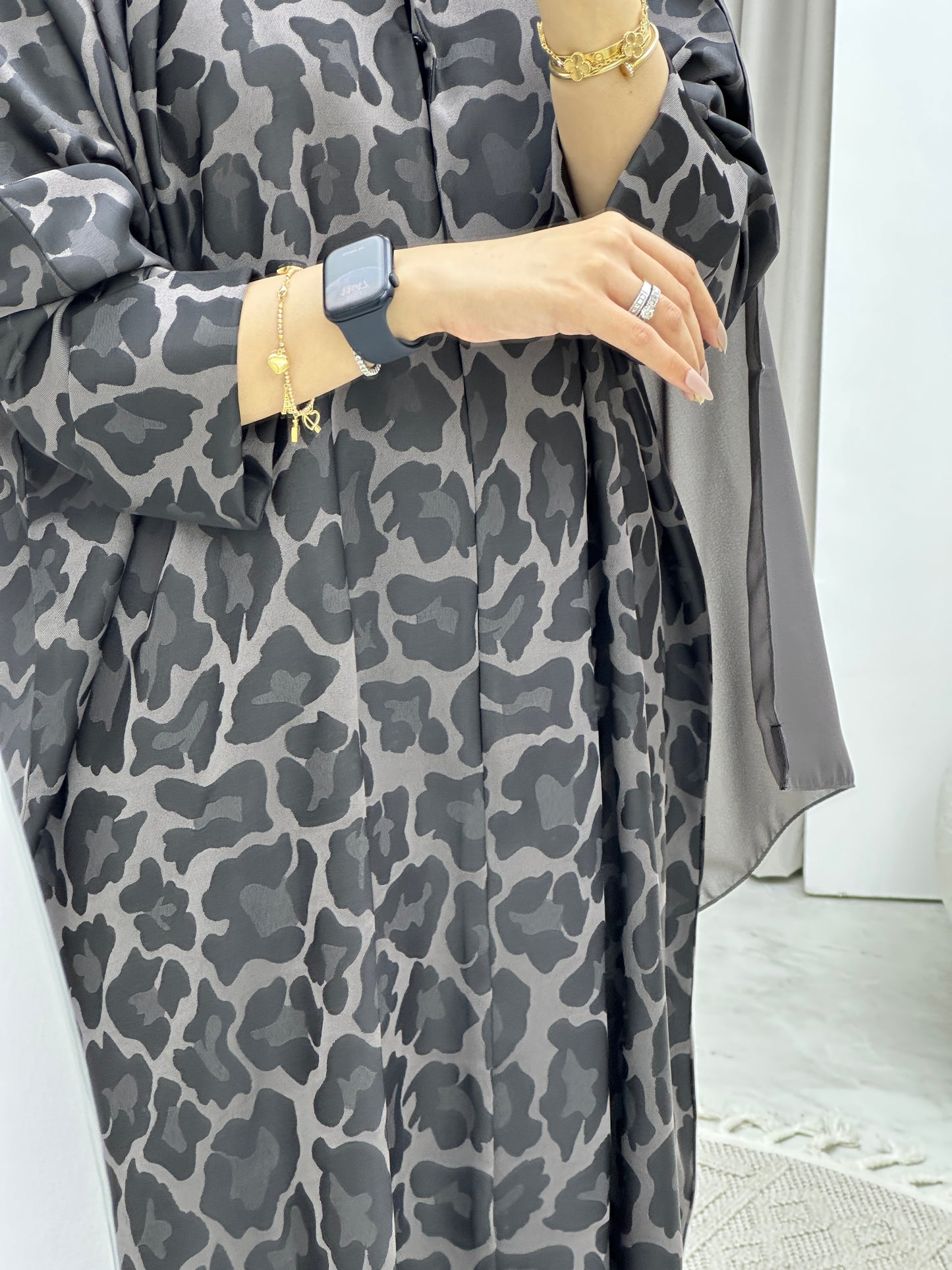 C Leopard Print Grey Winter Abaya