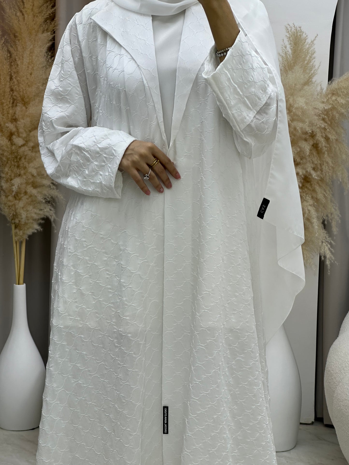 C 0007-06 White Coat Silk Eid Abaya 02