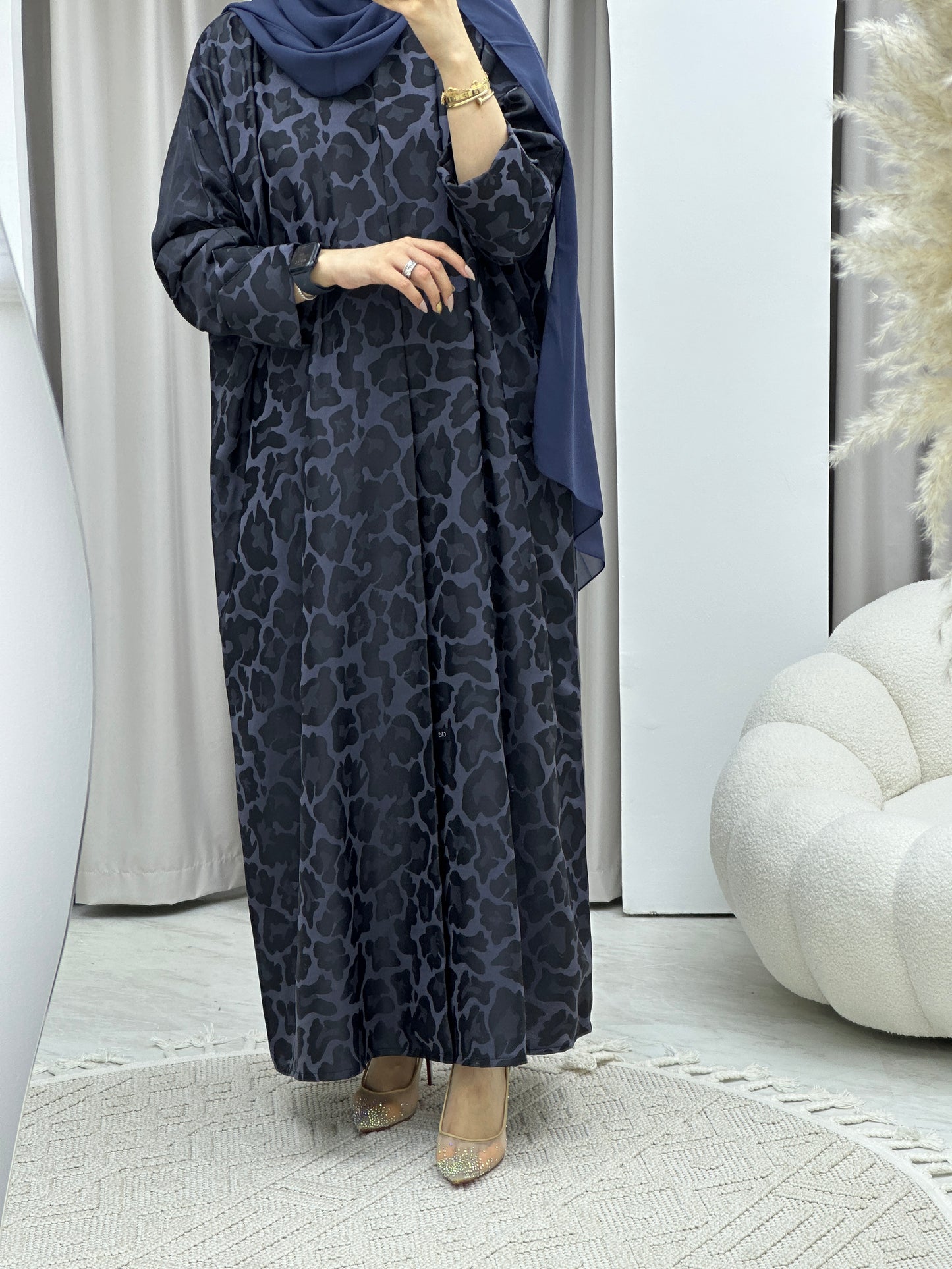 C Leopard Print Blue Winter Abaya