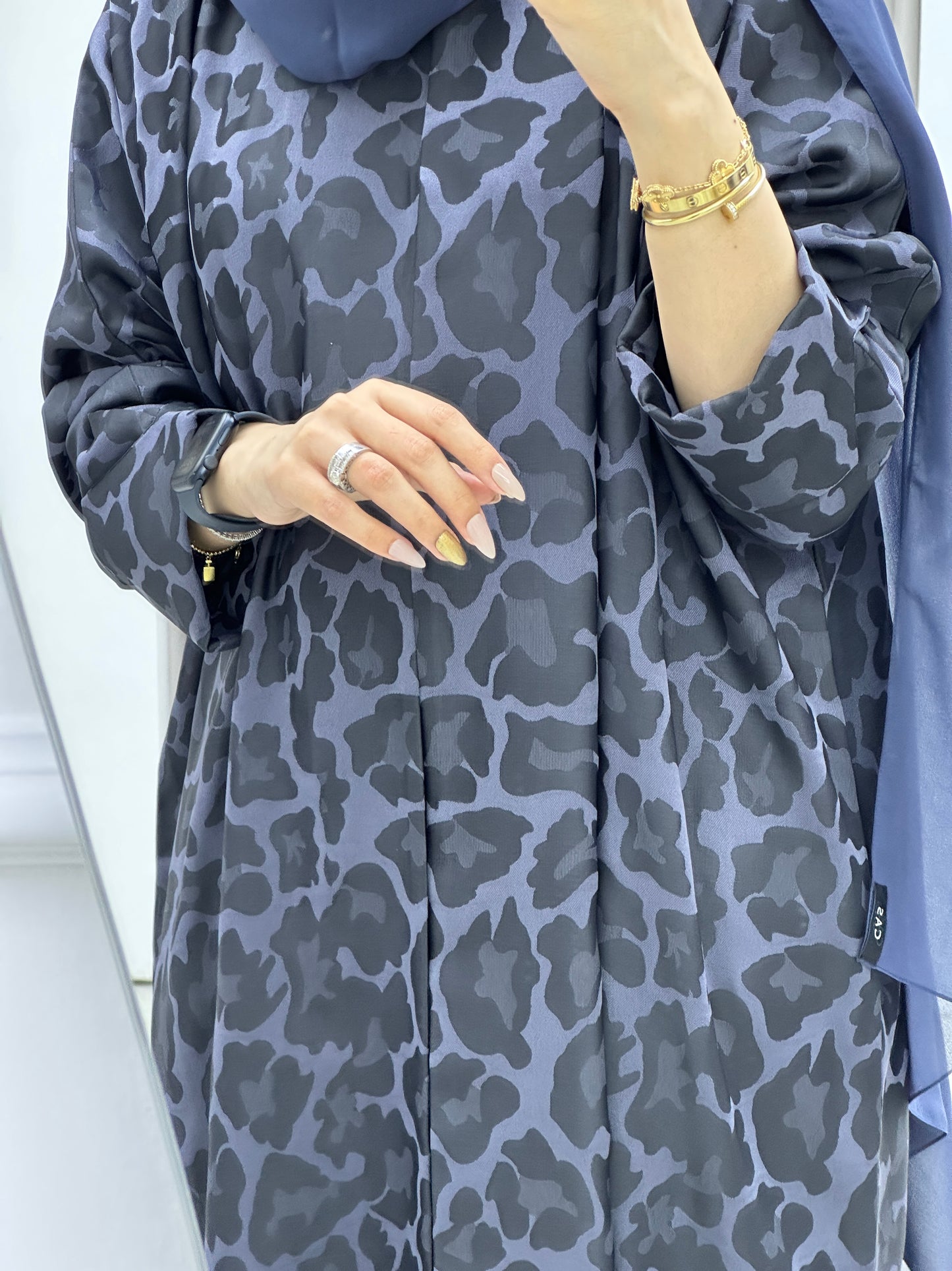 C Leopard Print Blue Winter Abaya