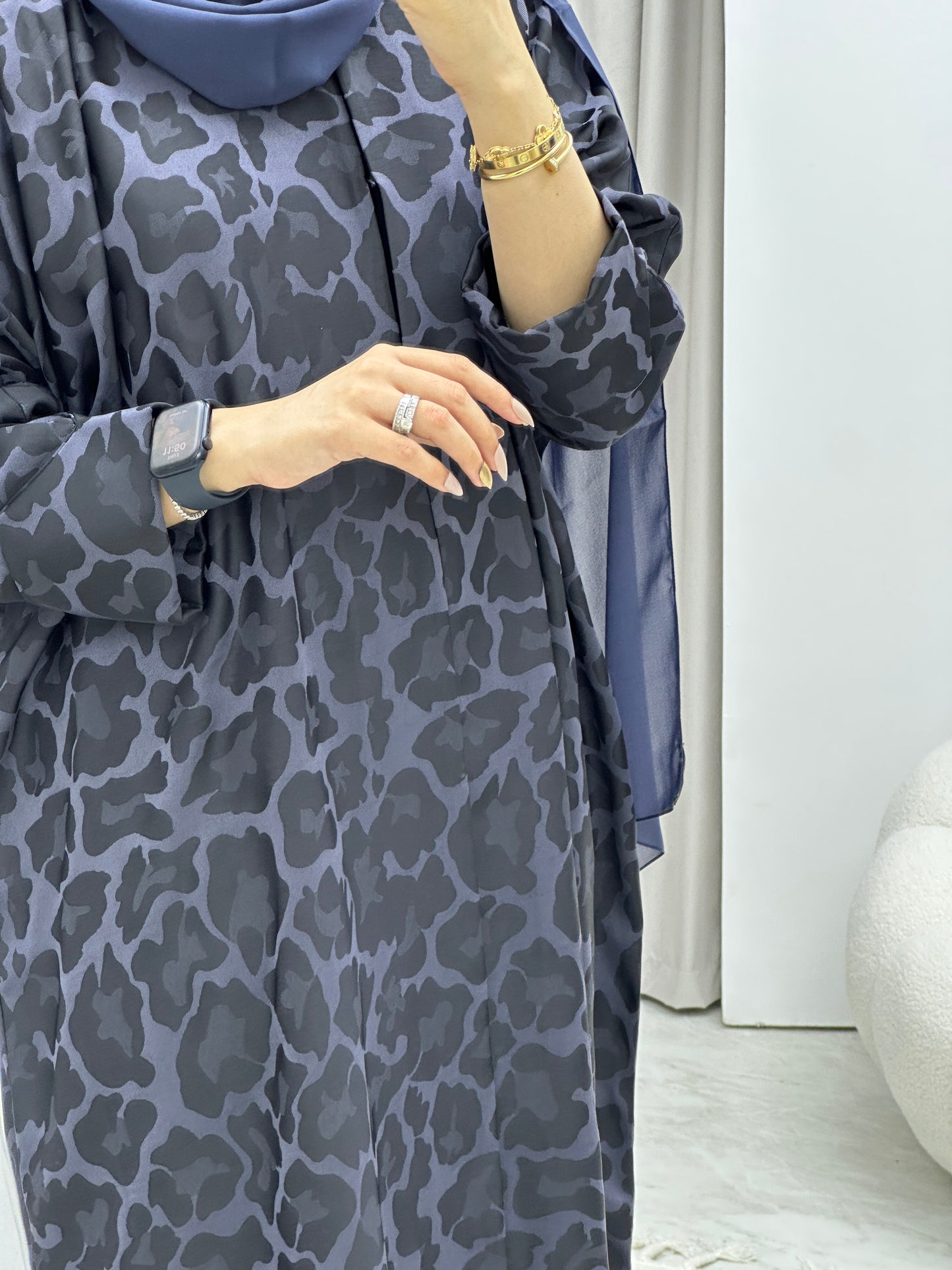 C Leopard Print Blue Winter Abaya