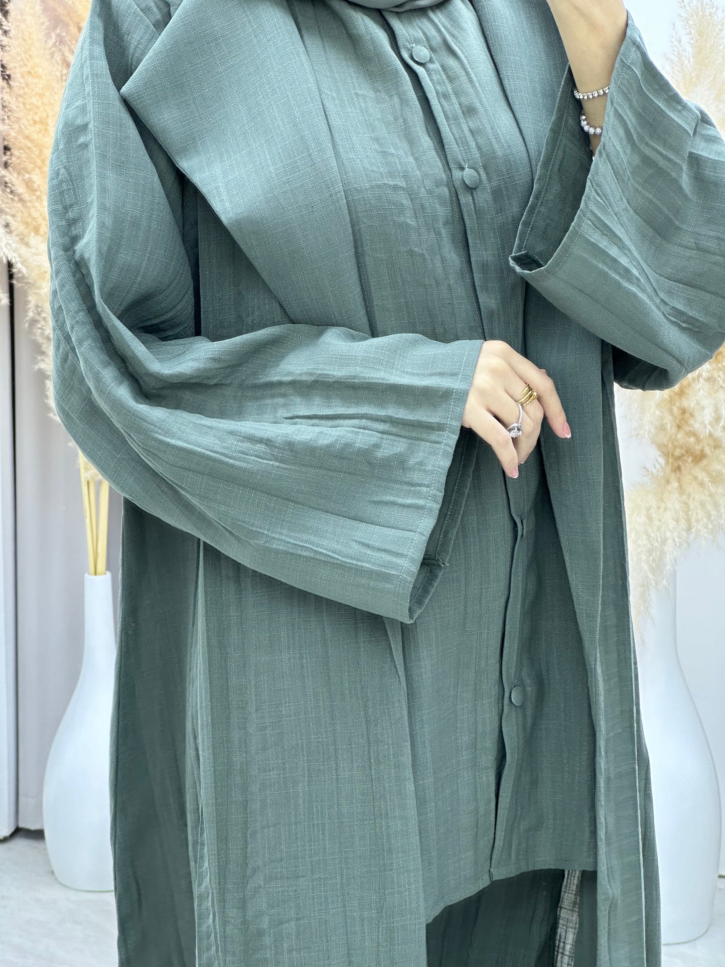 C 0008-06 Green Summer Pleated Linen Travel Set