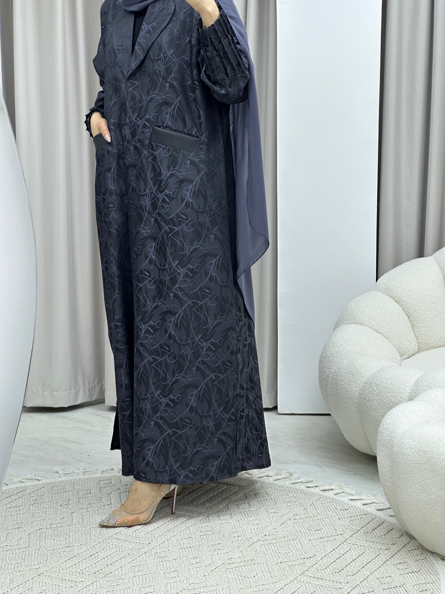 C Swirl Print Blue Coat Abaya