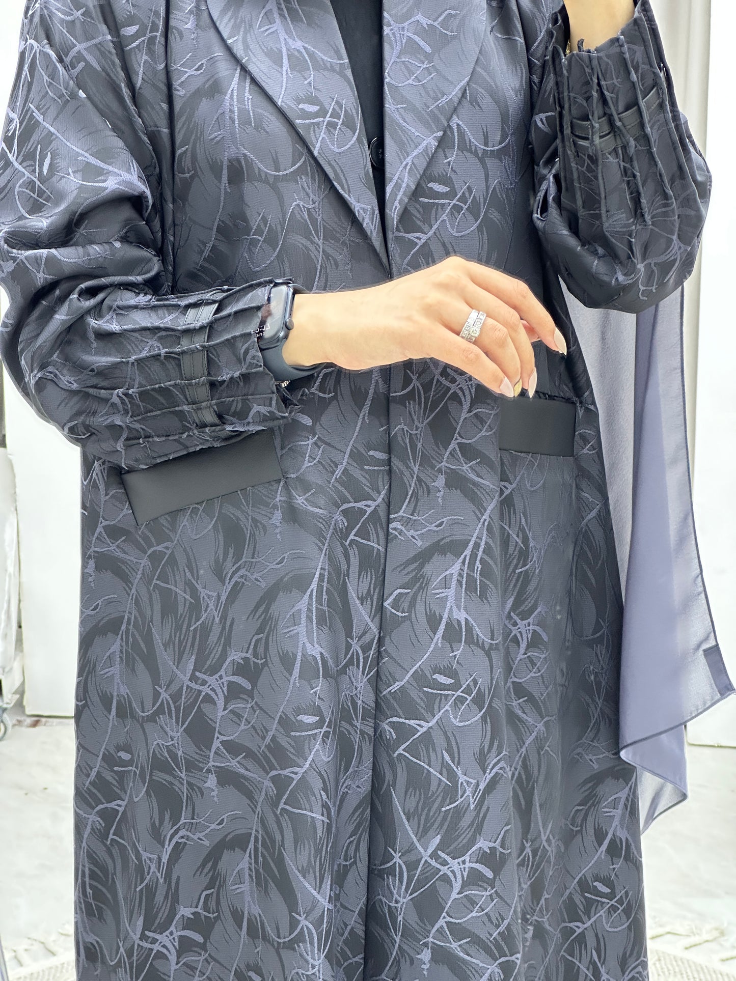 C Swirl Print Blue Coat Abaya