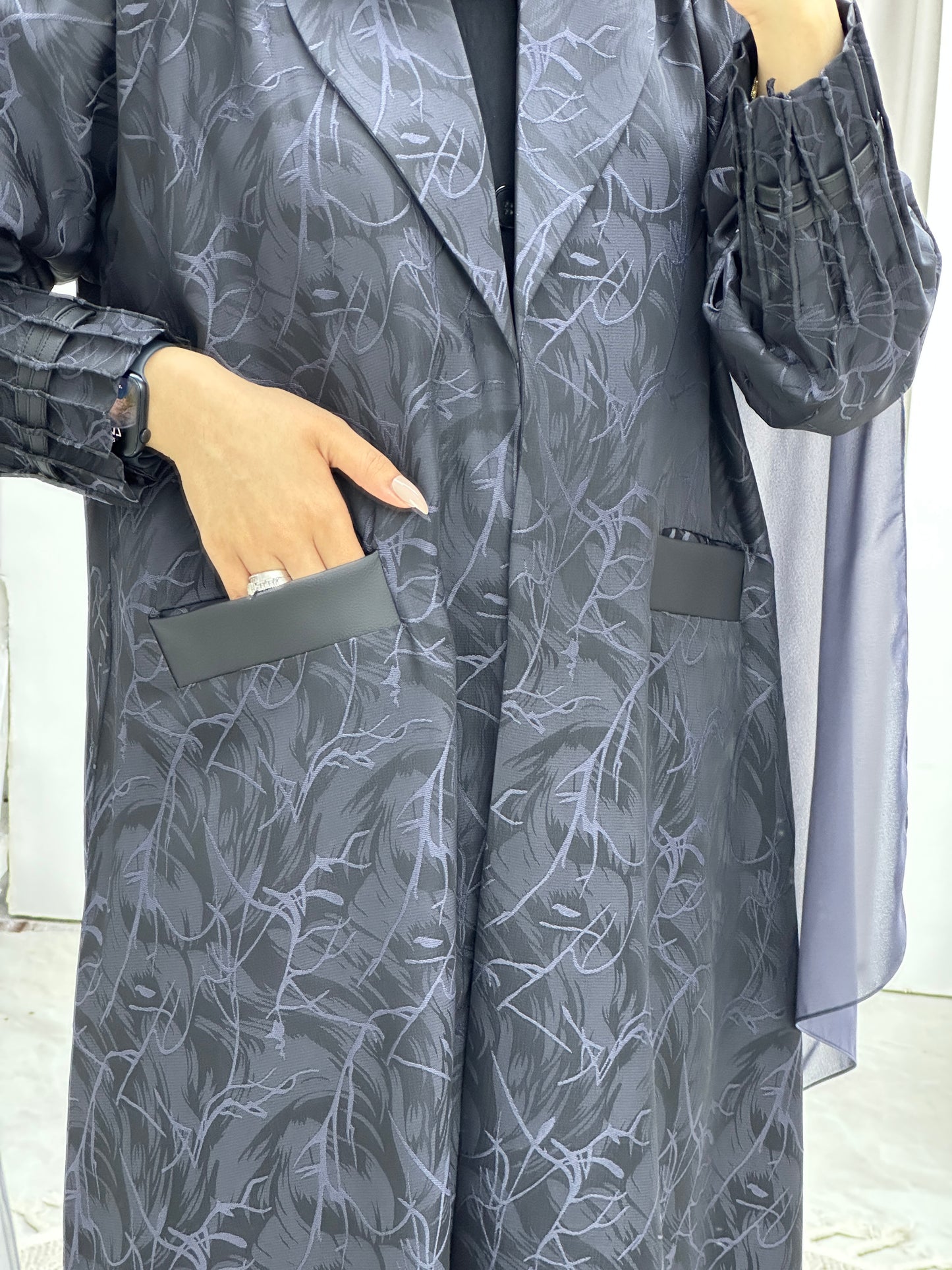 C Swirl Print Blue Coat Abaya