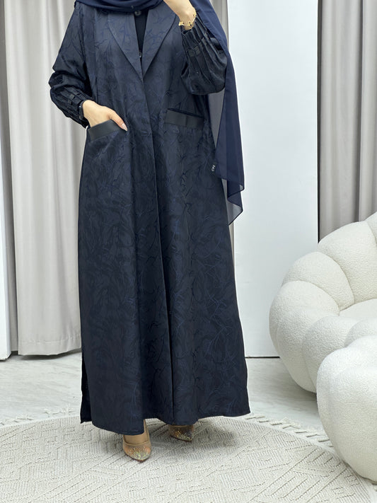 C Swirl Print Navy Blue Coat Abaya