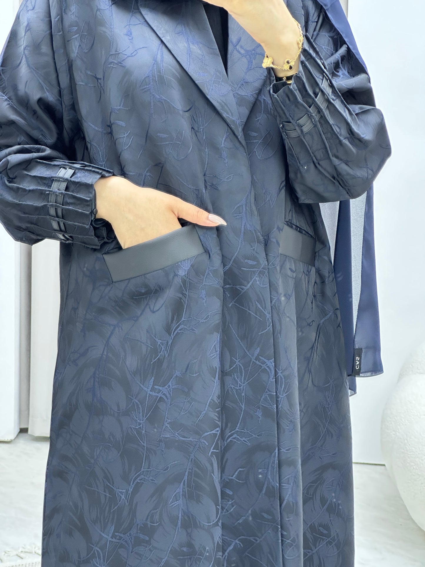 C Swirl Print Navy Blue Coat Abaya