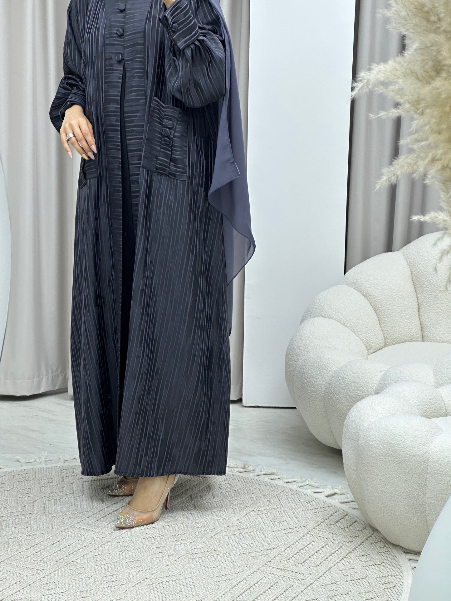 C Stripe Print Blue Abaya