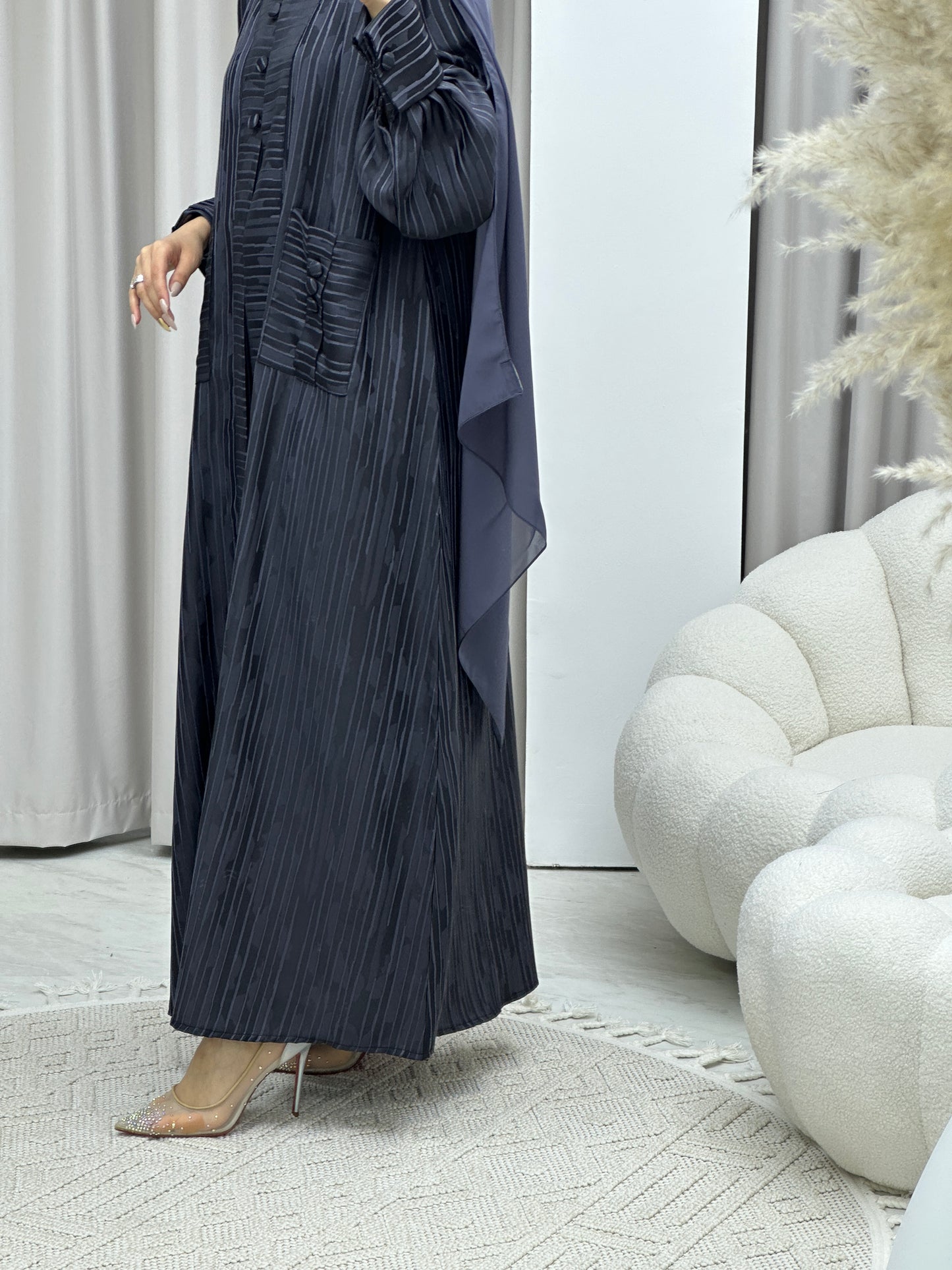 C Stripe Print Blue Abaya