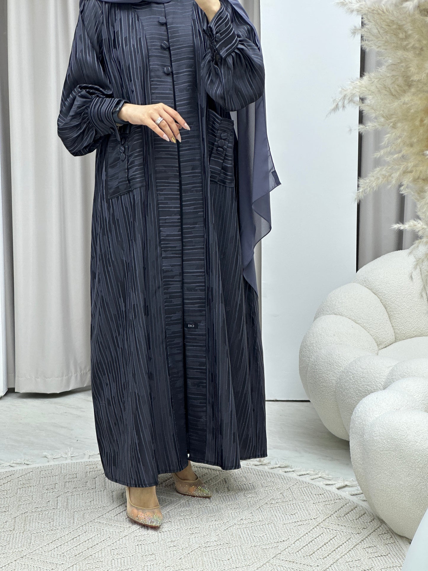 C RTW Stripe Print Blue Abaya