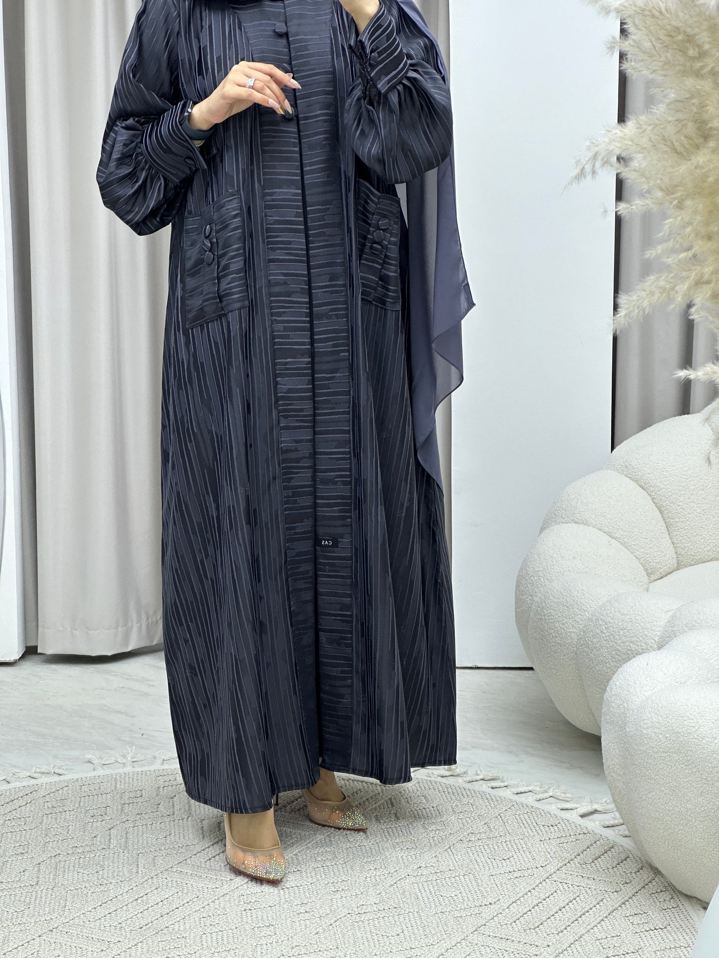 C Stripe Print Blue Abaya