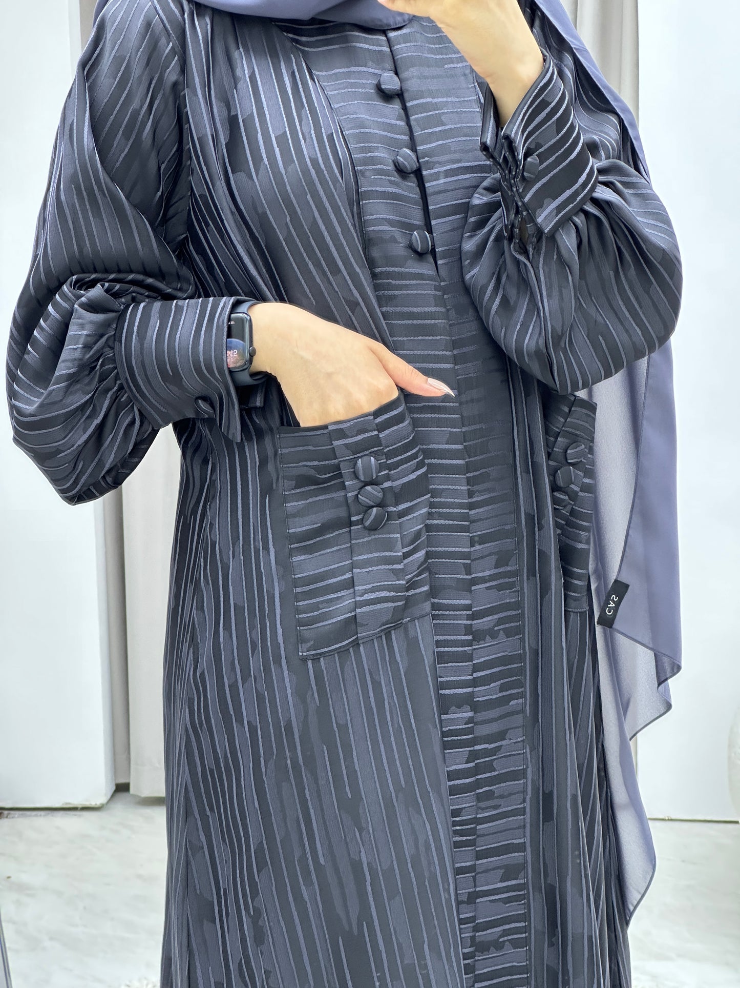 C Stripe Print Blue Abaya