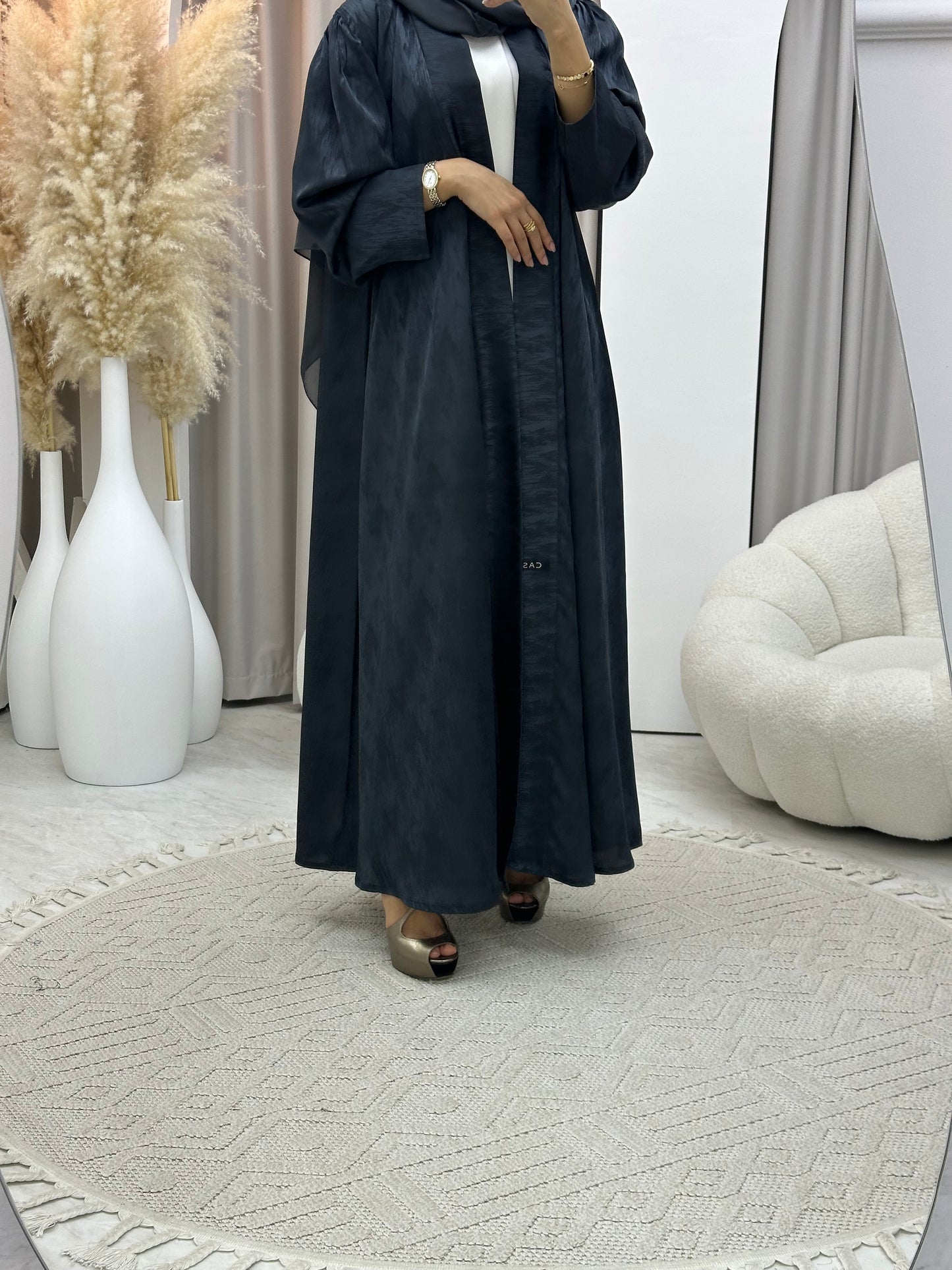 C 0409-03 Dark Grey Printed Abaya