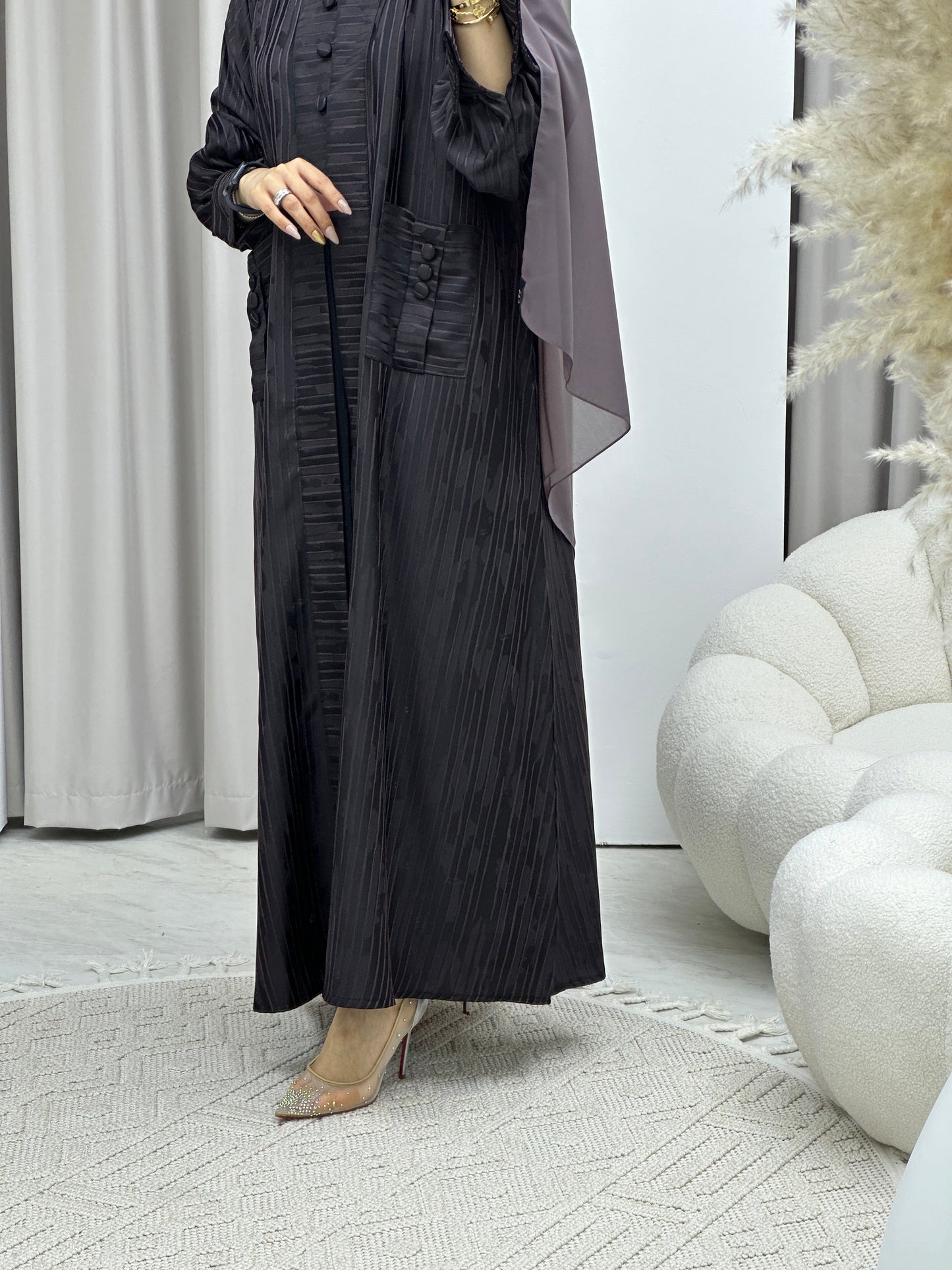 C RTW Stripe Print Purple Abaya