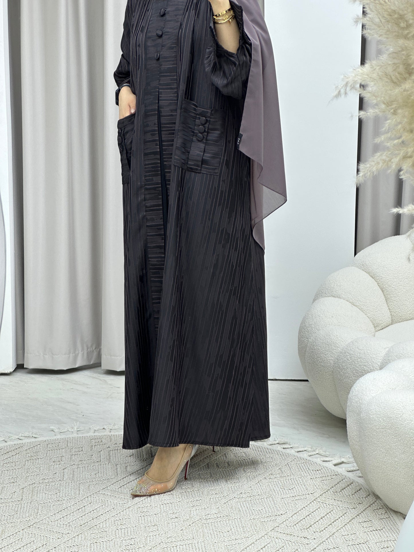 C RTW Stripe Print Purple Abaya