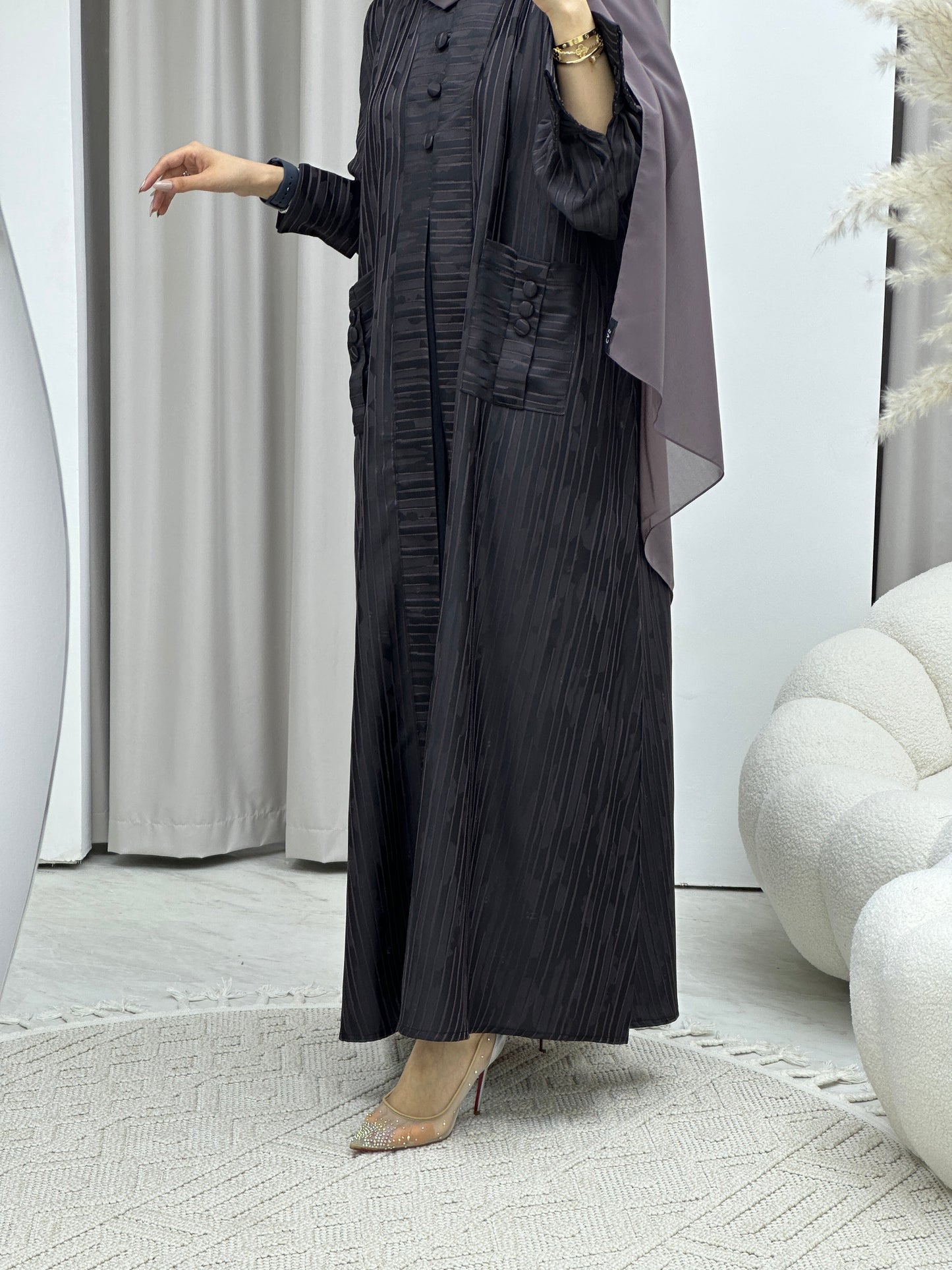 C RTW Stripe Print Purple Abaya