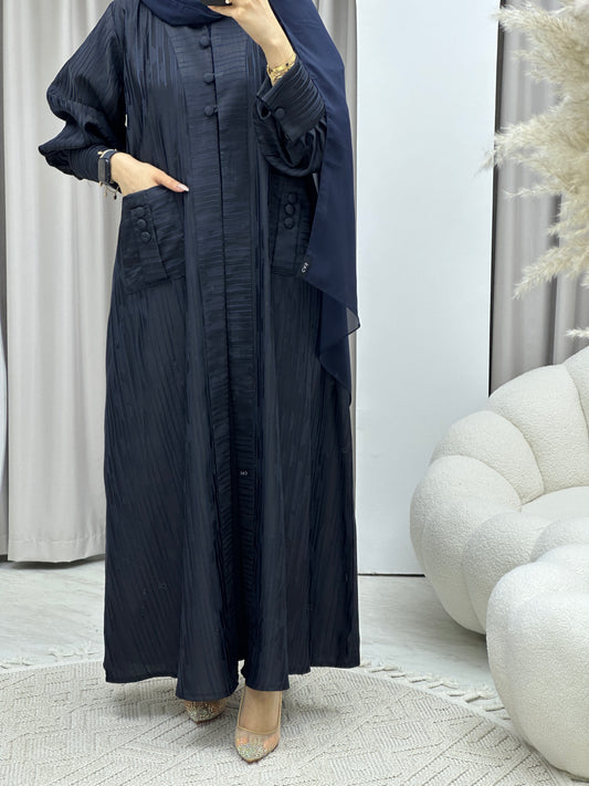 C Stripe Print Navy Blue Abaya