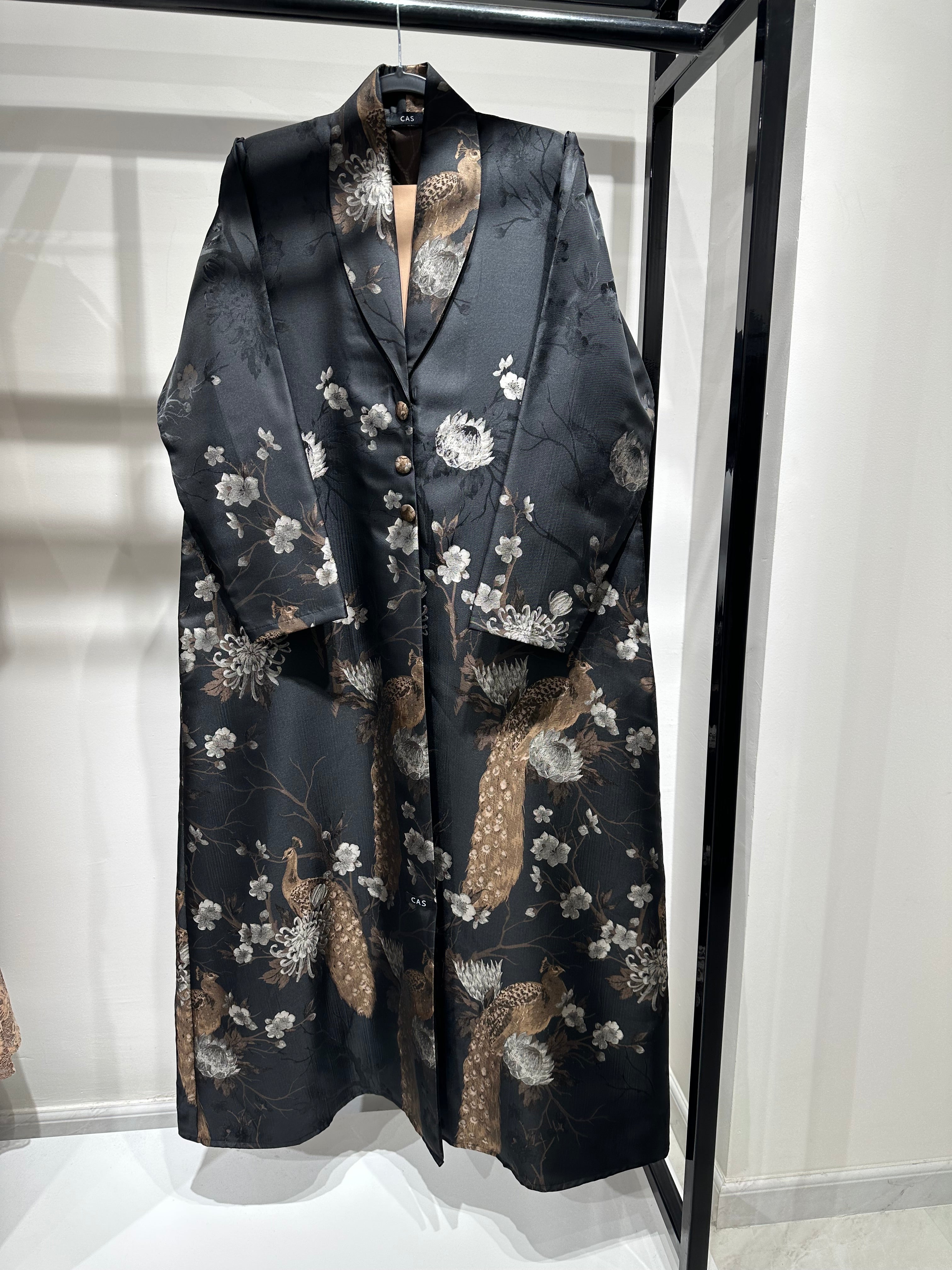 C 1357-02 Sepia Peacock Printed Abaya
