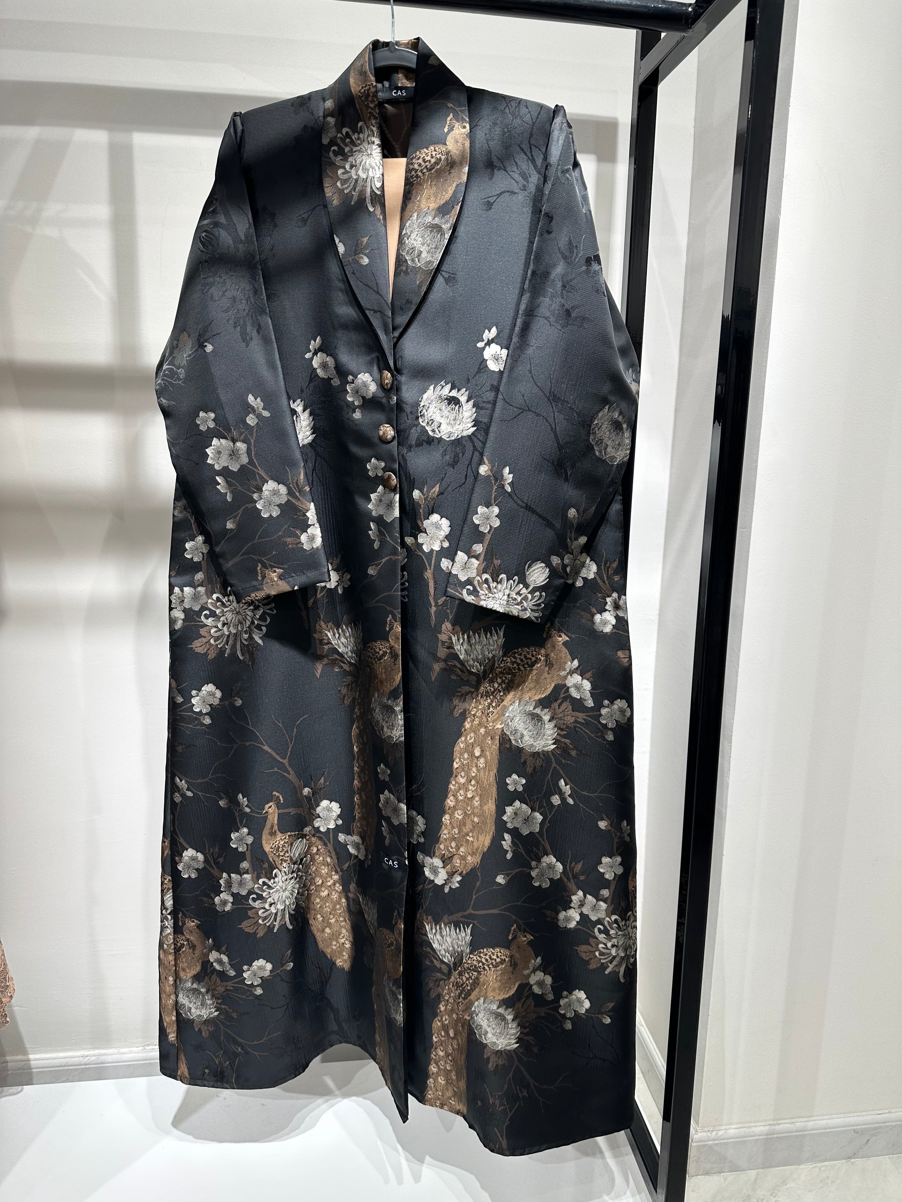 C 1357-02 Sepia Peacock Printed Abaya