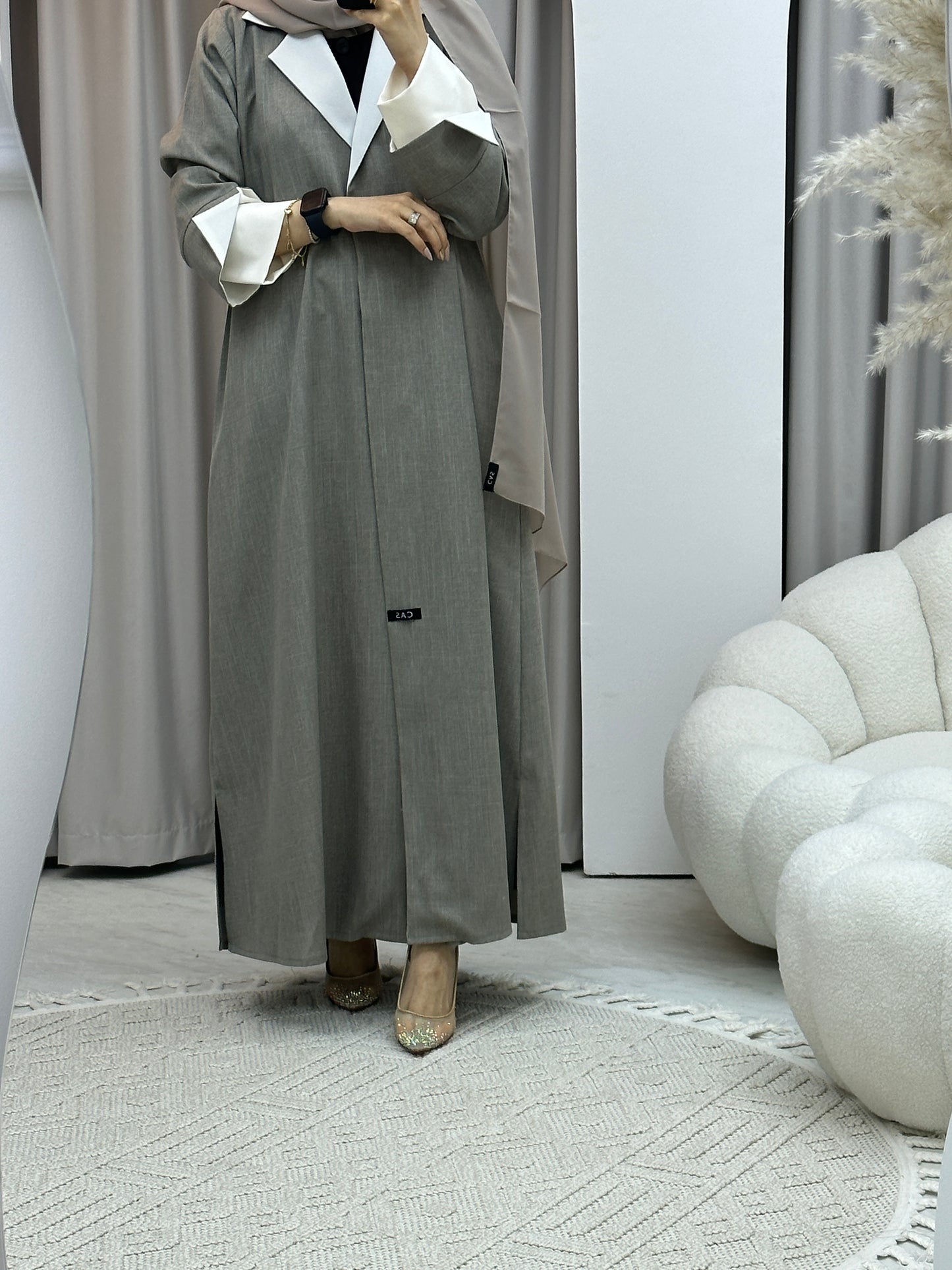 C Linen Beige Winter Coat Abaya