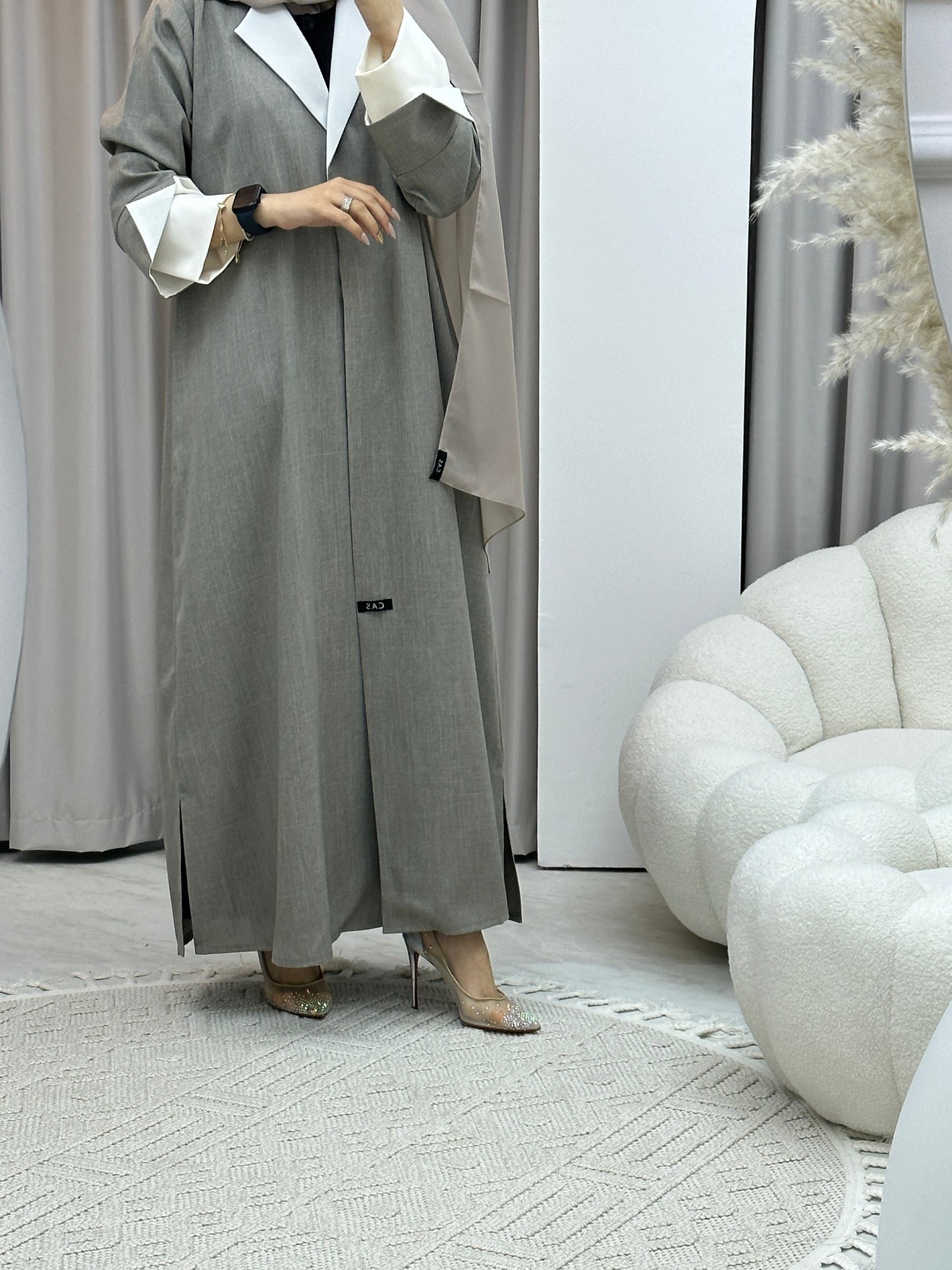 C RTW Linen Beige Winter Coat Abaya