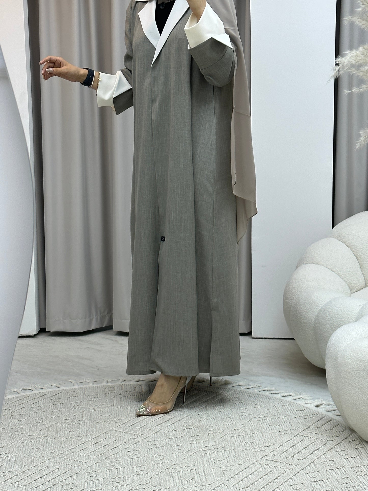 C RTW Linen Beige Winter Coat Abaya