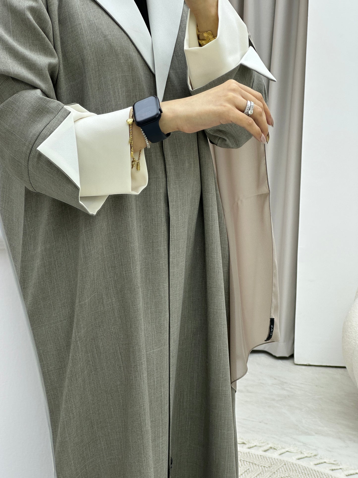 C Linen Beige Winter Coat Abaya