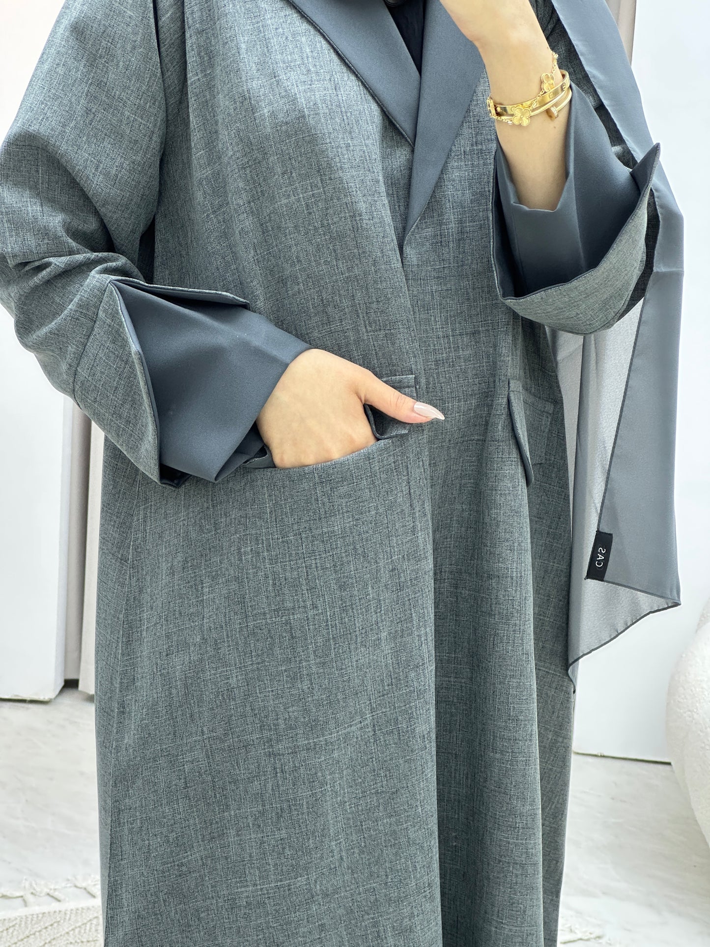 C Linen Grey Winter Coat Abaya