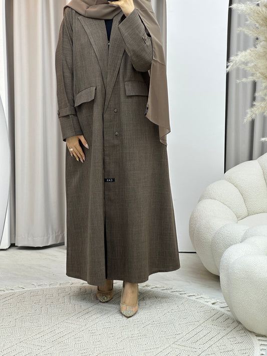 C Linen Brown Winter Coat Abaya