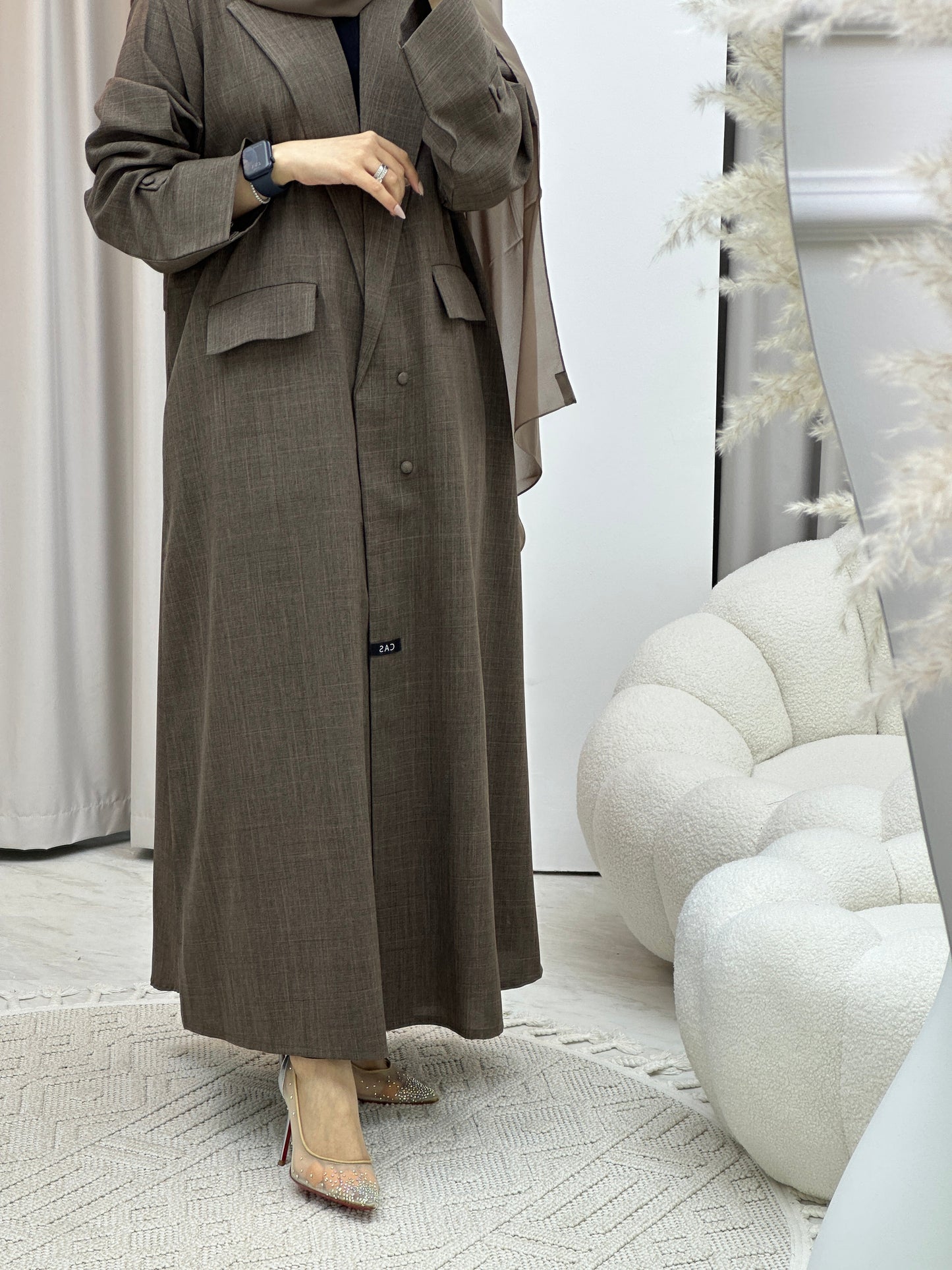 C RTW Linen Brown Winter Coat Abaya