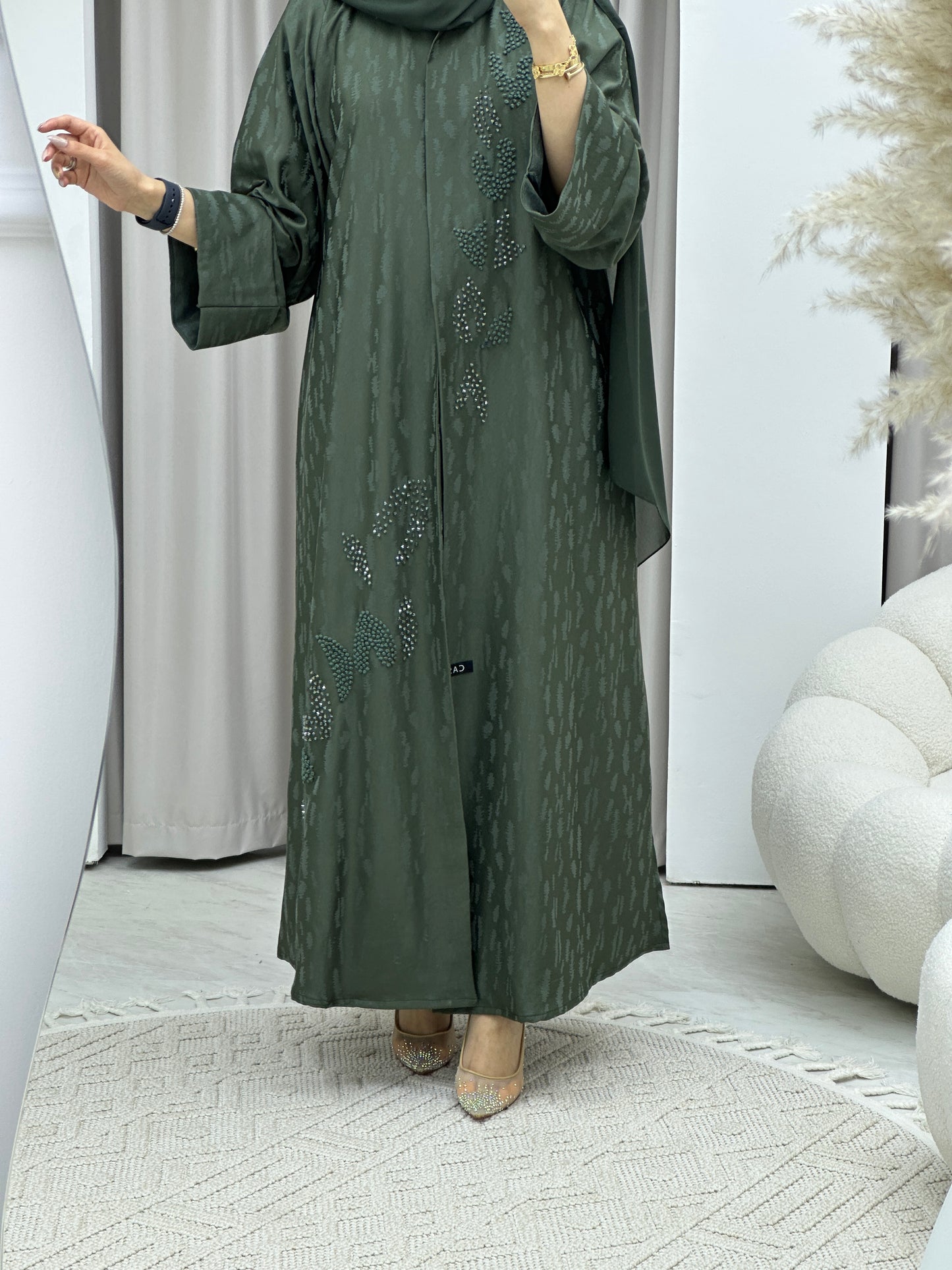 C Turkish Cupro Evening Green Abaya