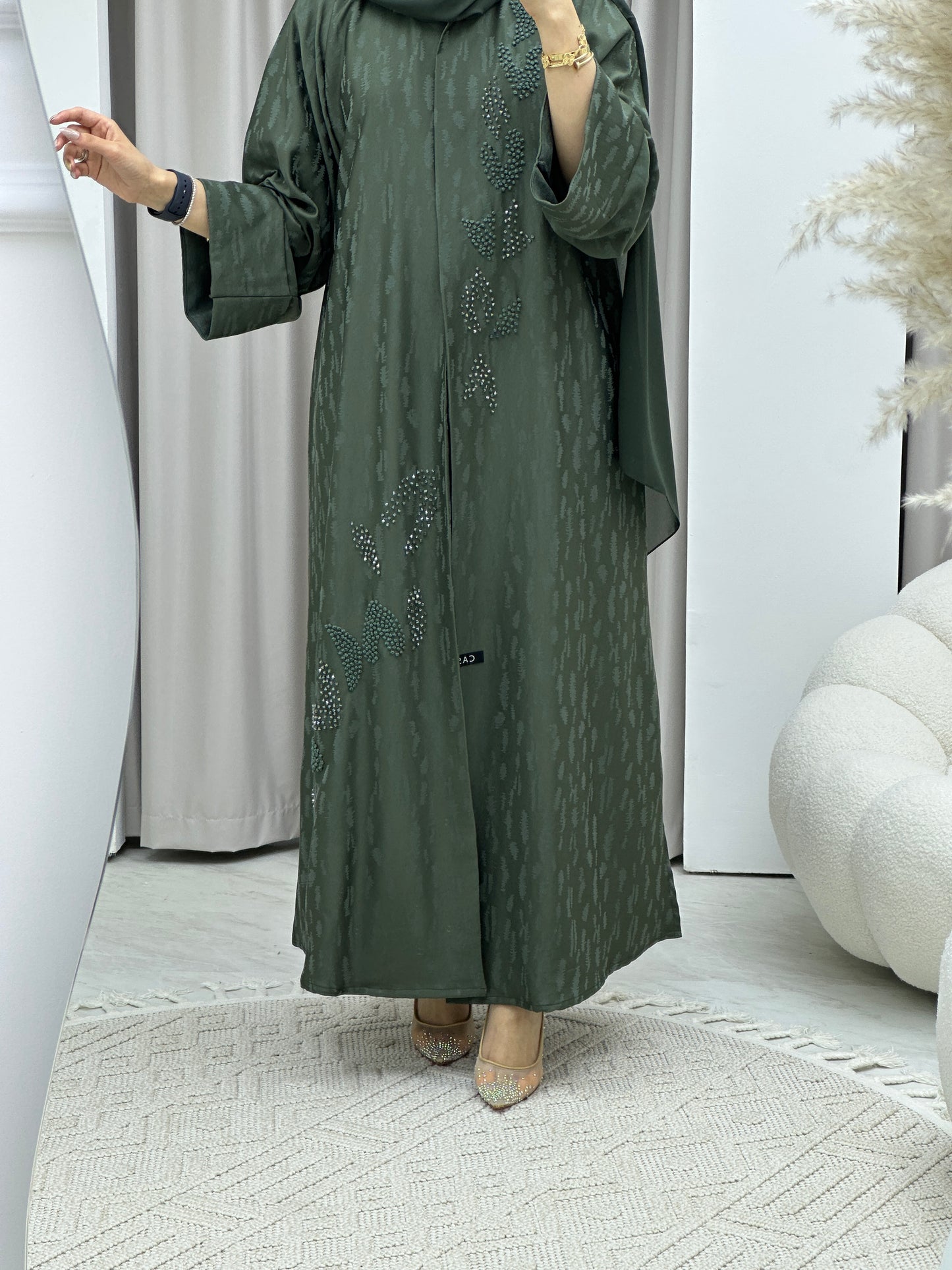 C Turkish Cupro Evening Green Abaya