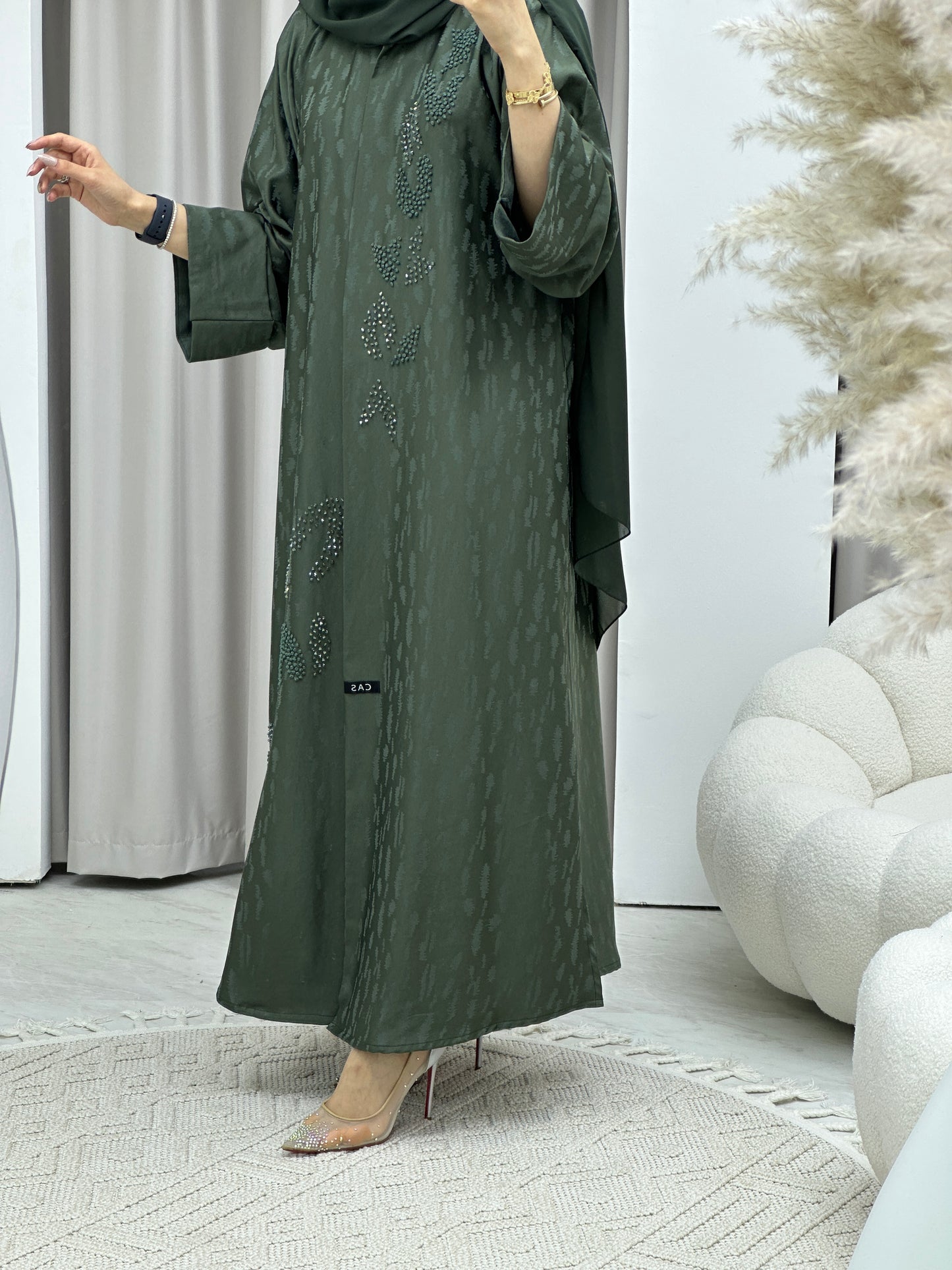 C Turkish Cupro Evening Green Abaya