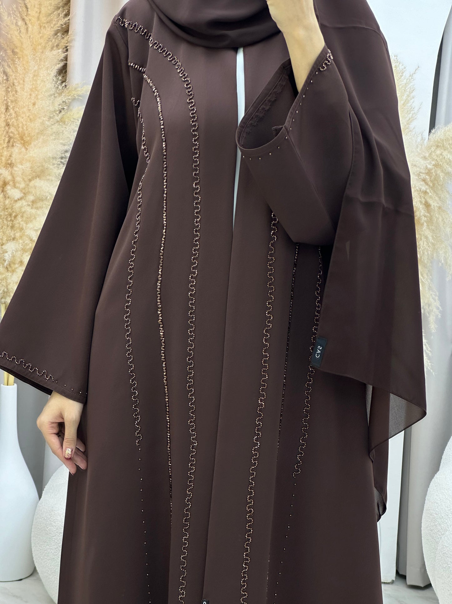 C 0014 Brown Embroidery Eid Abaya