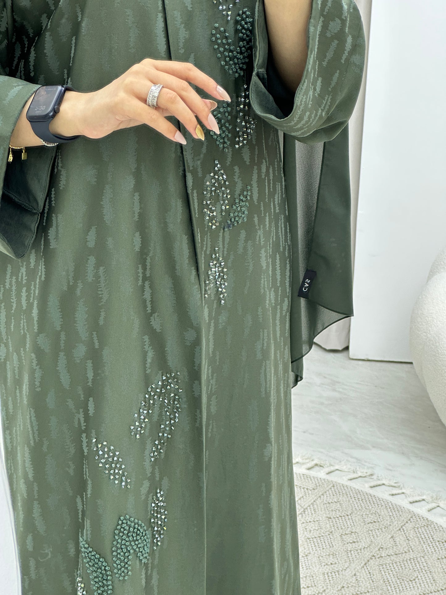 C Turkish Cupro Evening Green Abaya