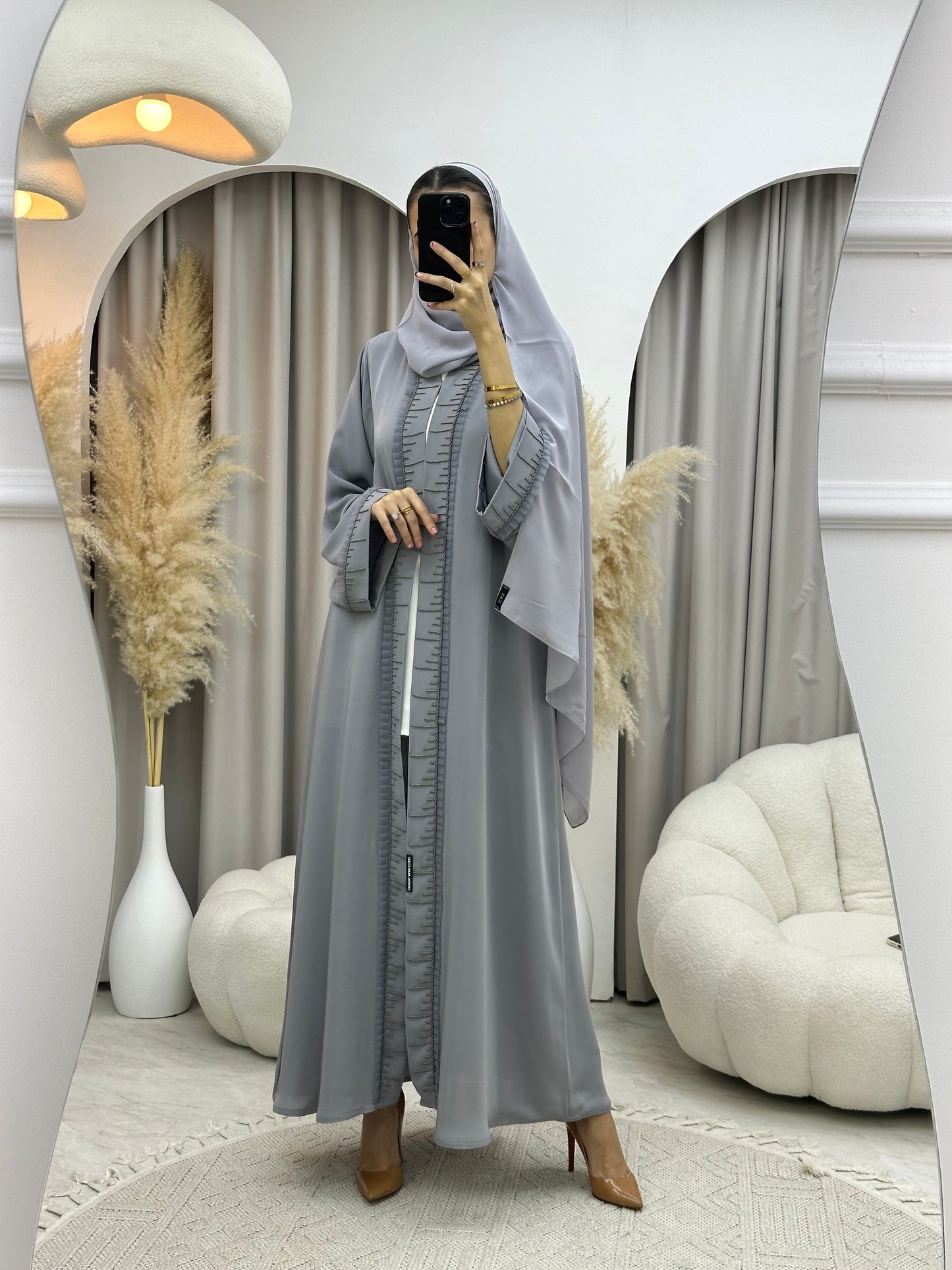 C 0015 Grey Frill Eid Abaya