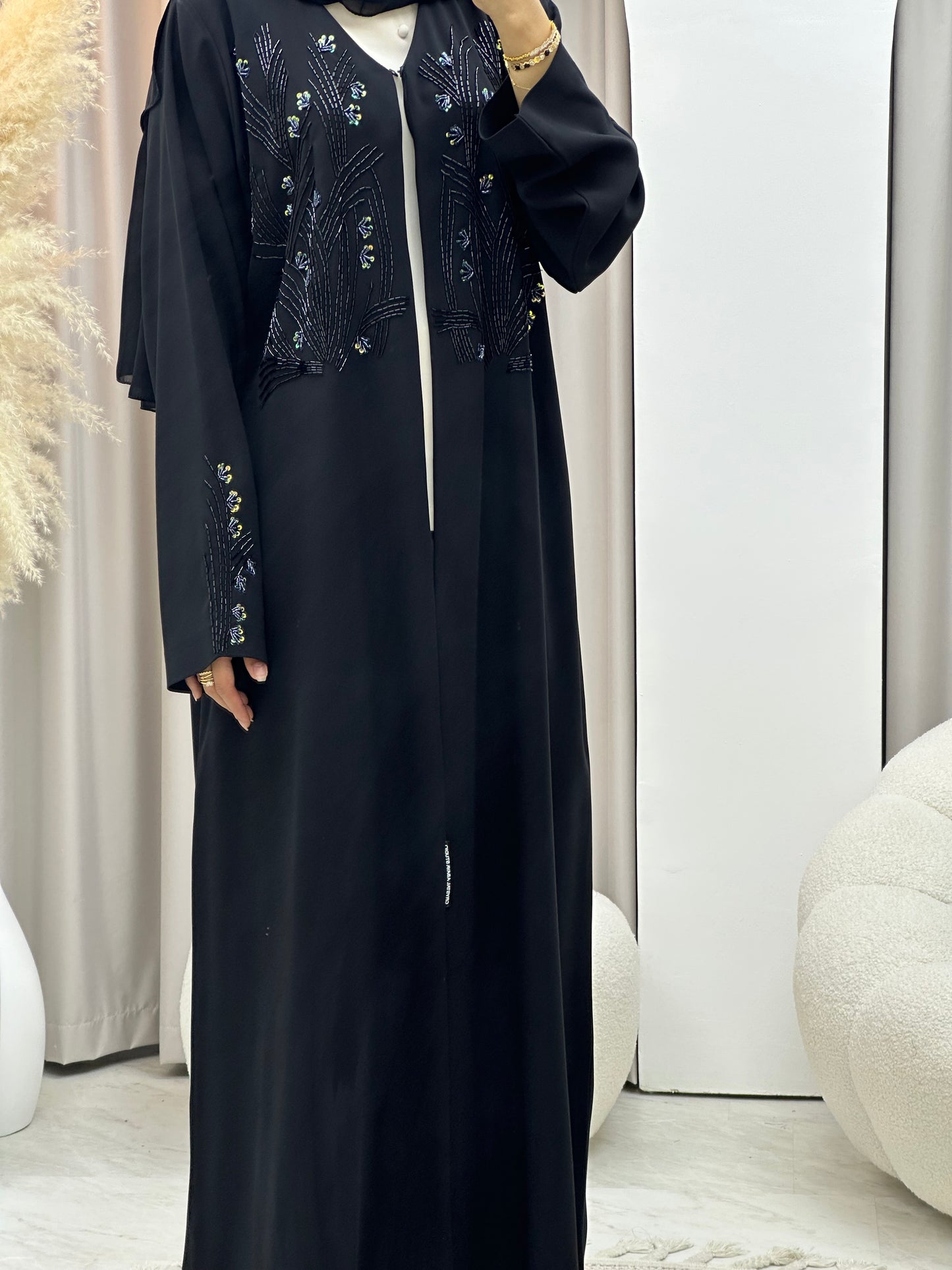 C 0412 Black Beaded Abaya