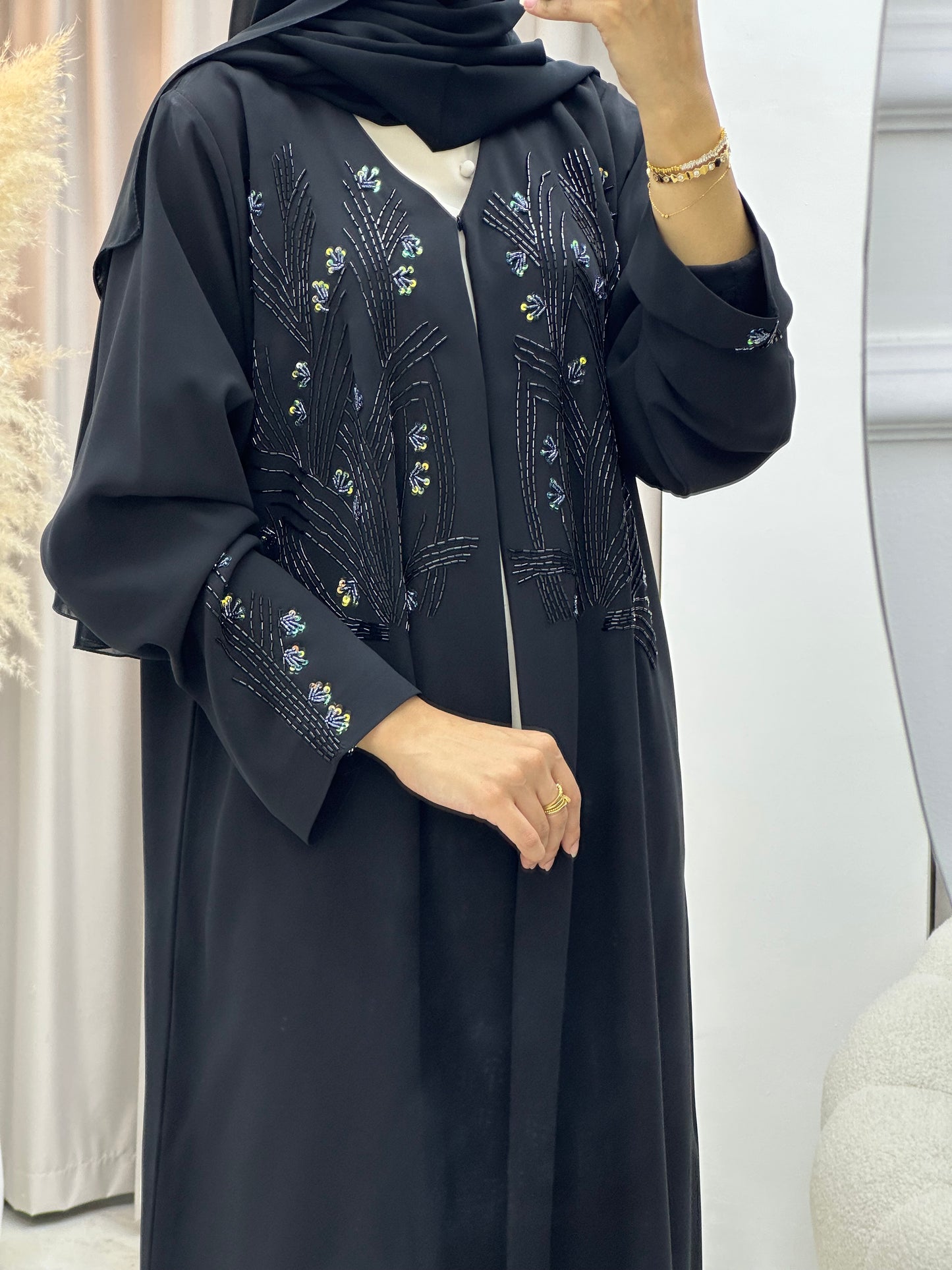 C 0412 Black Beaded Abaya